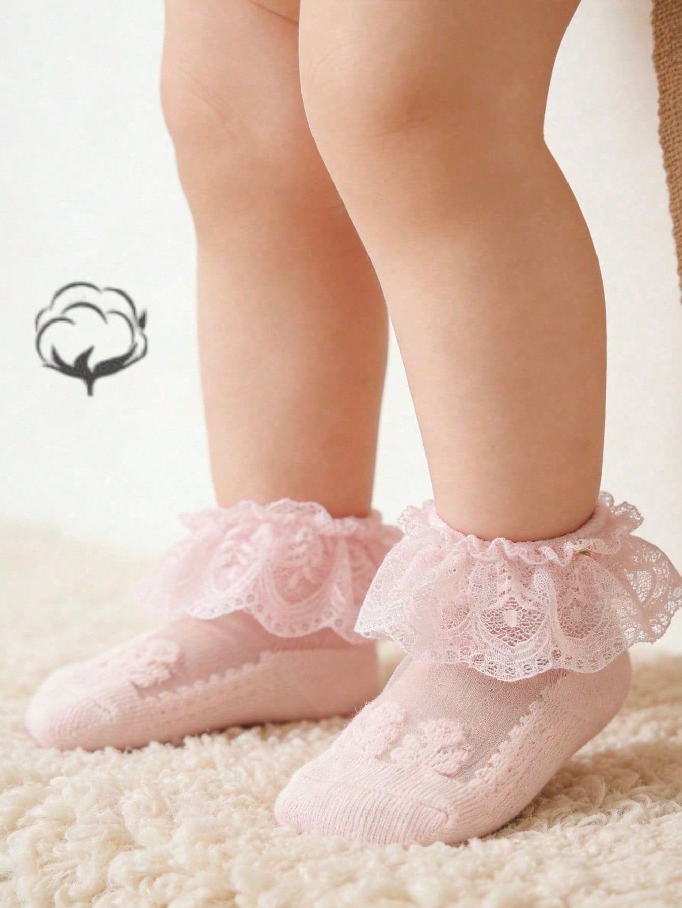 1 Pair Cotton Toddler Baby Thin Breathable Lace Crystal Silk Short Socks, Summer