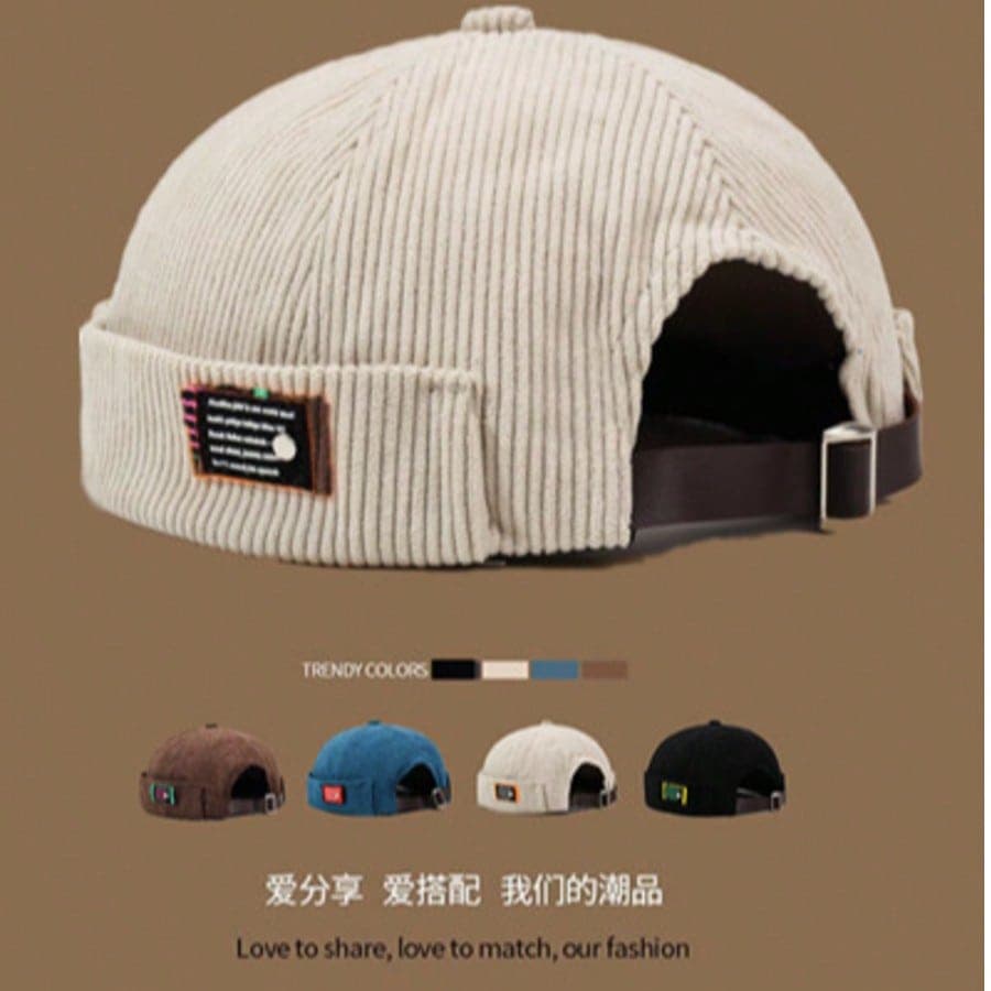 Retro Melon-Shaped Hat, Street Fashion Casual Brimless Hat, Corduroy Versatile