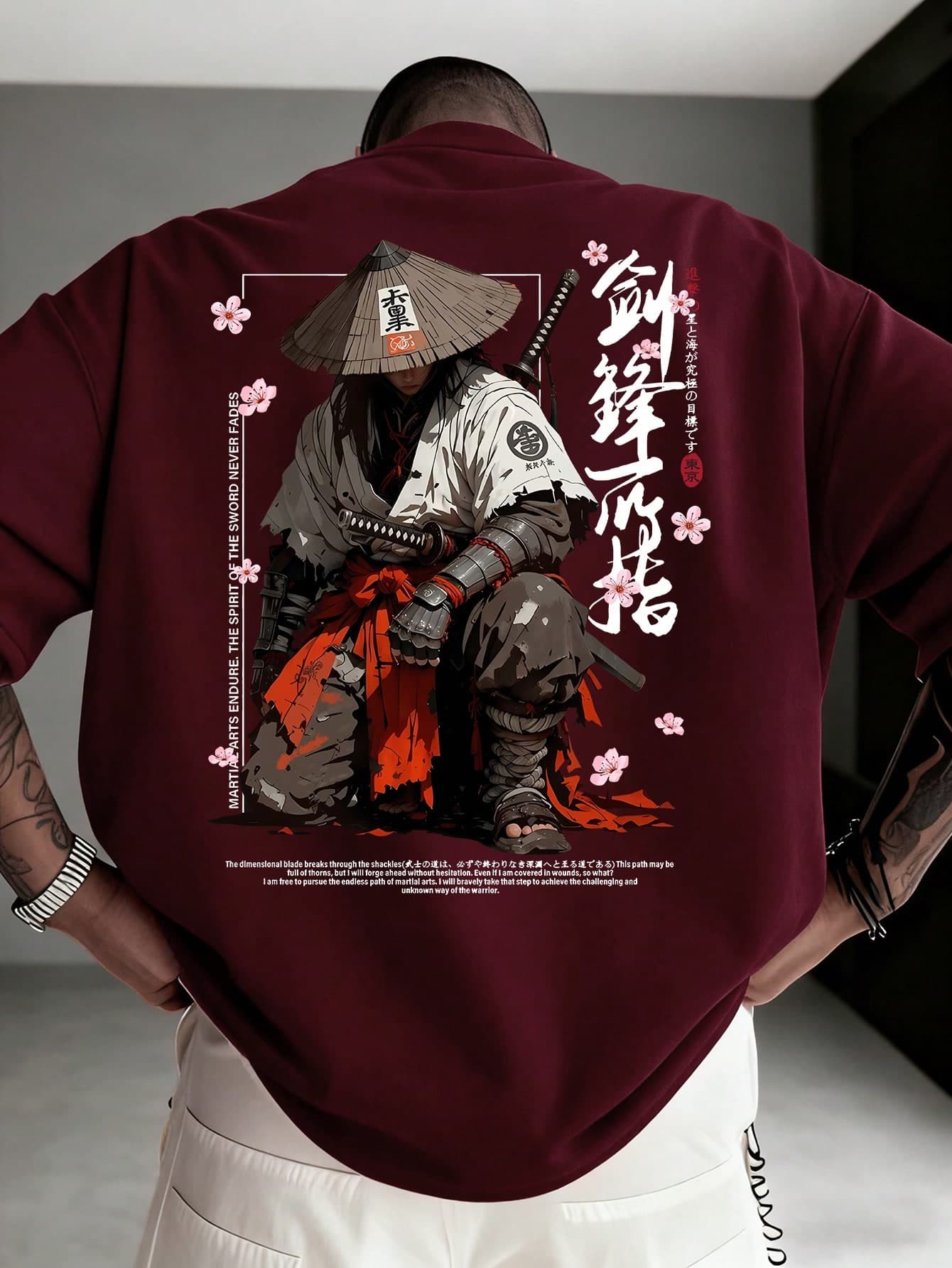 Men's Fashionable Japanese Cyberpunk Illustration Print Black Crew Neck Short Sleeve T-Shirt, Streetwear