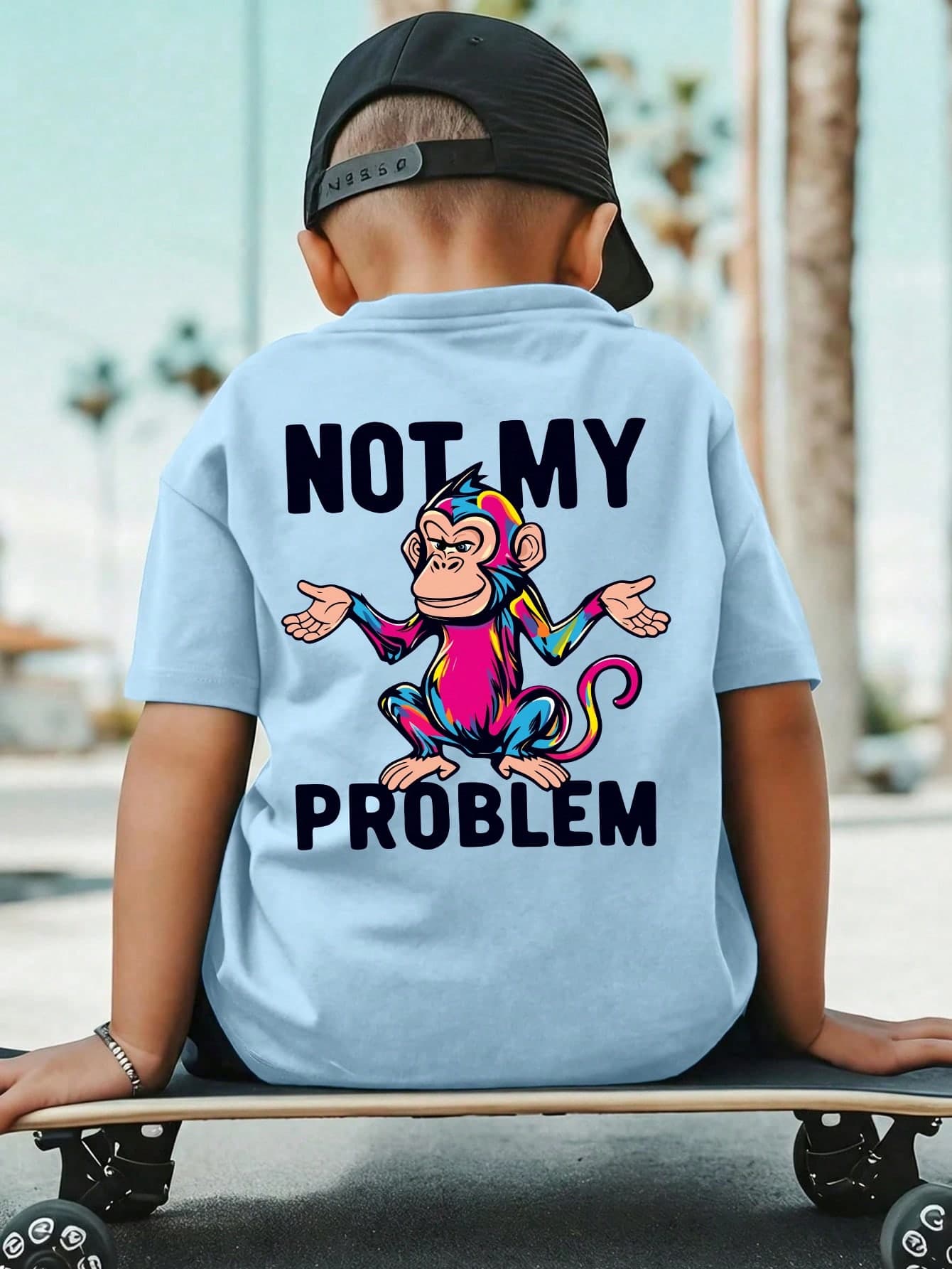 1pc Boys' Cartoon Monkey Print T-Shirt, Soft & Comfortable Fabric, Suitable For Outdoor Sports & Casual Wear, Kids Spring/Summer Top