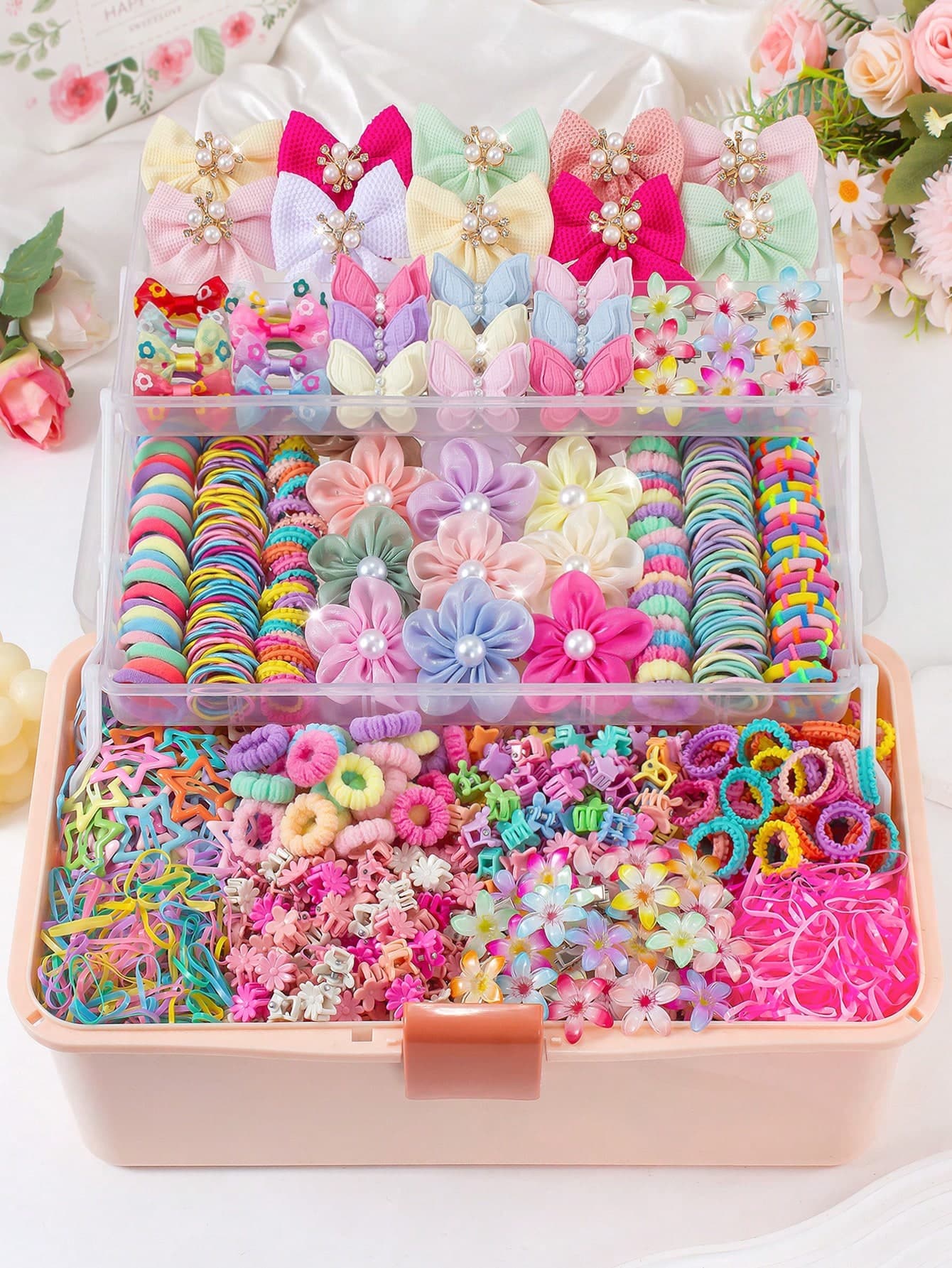 871pcs Spring Candy-Colored Sweet Girl Hair Accessories Set, Includes Rhinestone, Pearl, Butterfly, Flower Hair Clips, Textured Bow Hair Clips, Gradient Daisy Hair Clips, Side Clip With Mesh Bow, Mini Claw Clips, High Elastic Ruffle Hair Ties, Colorful Towel Rings, And TPU Hair Bands, Suitable For Daily Wear And Party