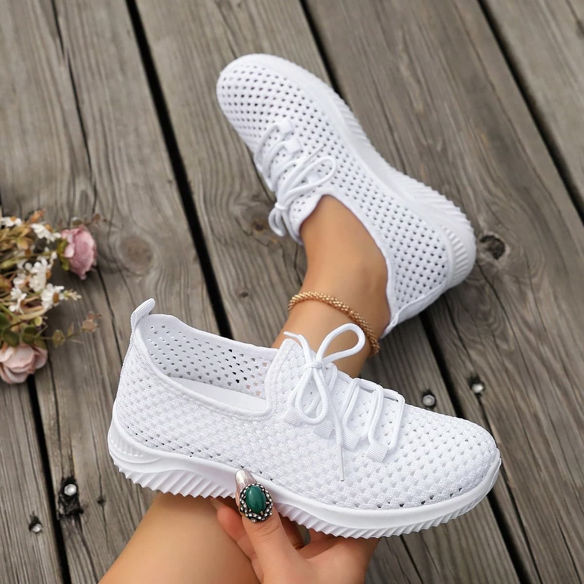 Summer New Breathable Mesh Sneakers, White Athletic Shoes With Non-Slip Soft Soles, Comfortable Slip-On Shoes For Women