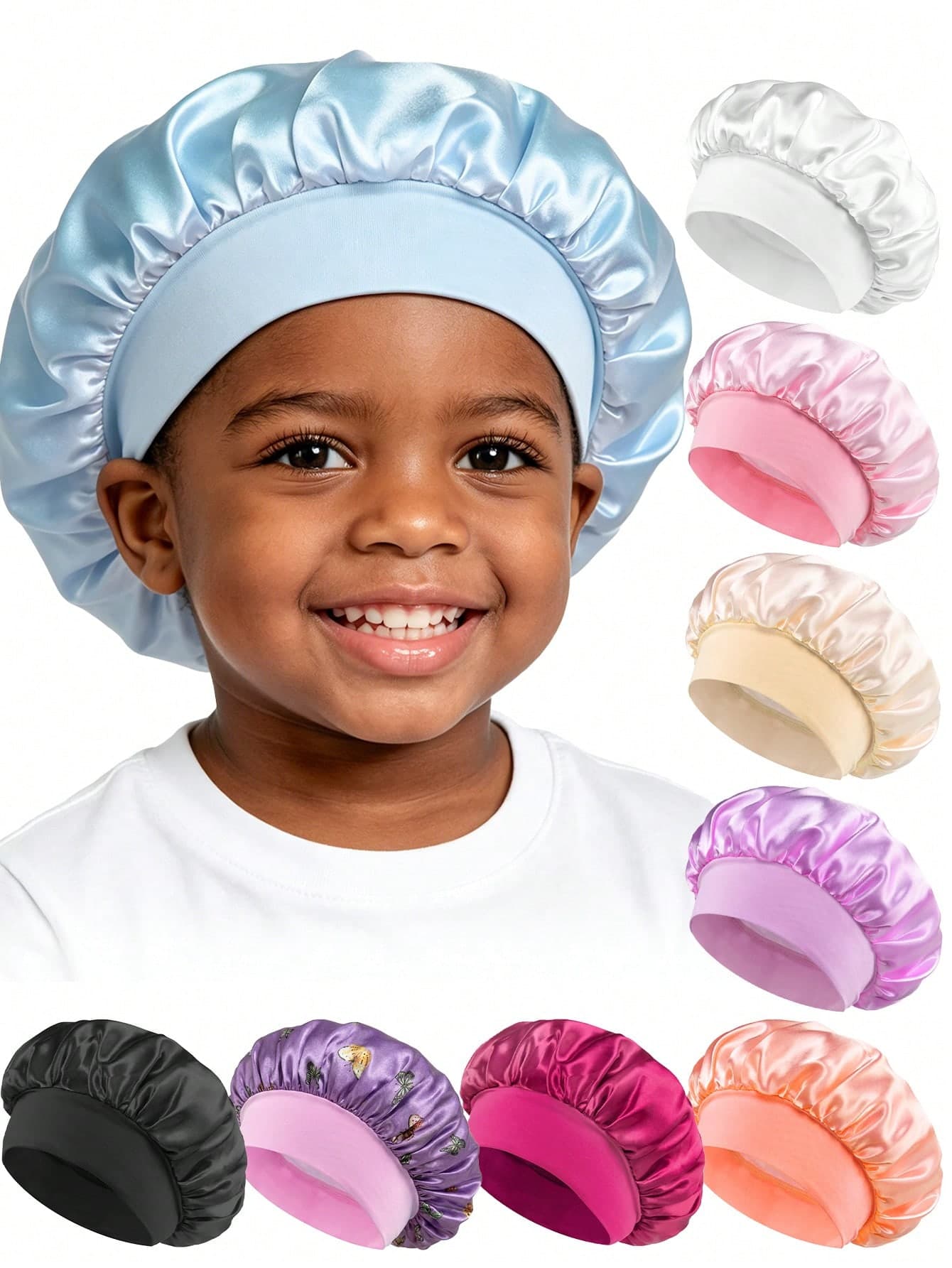 Awegeo Multiple Pcs Kids Satin Bonnets, Comfortable Casual Hair Care Hats/Sleep Caps Suitable For Boys, Girls, Toddlers