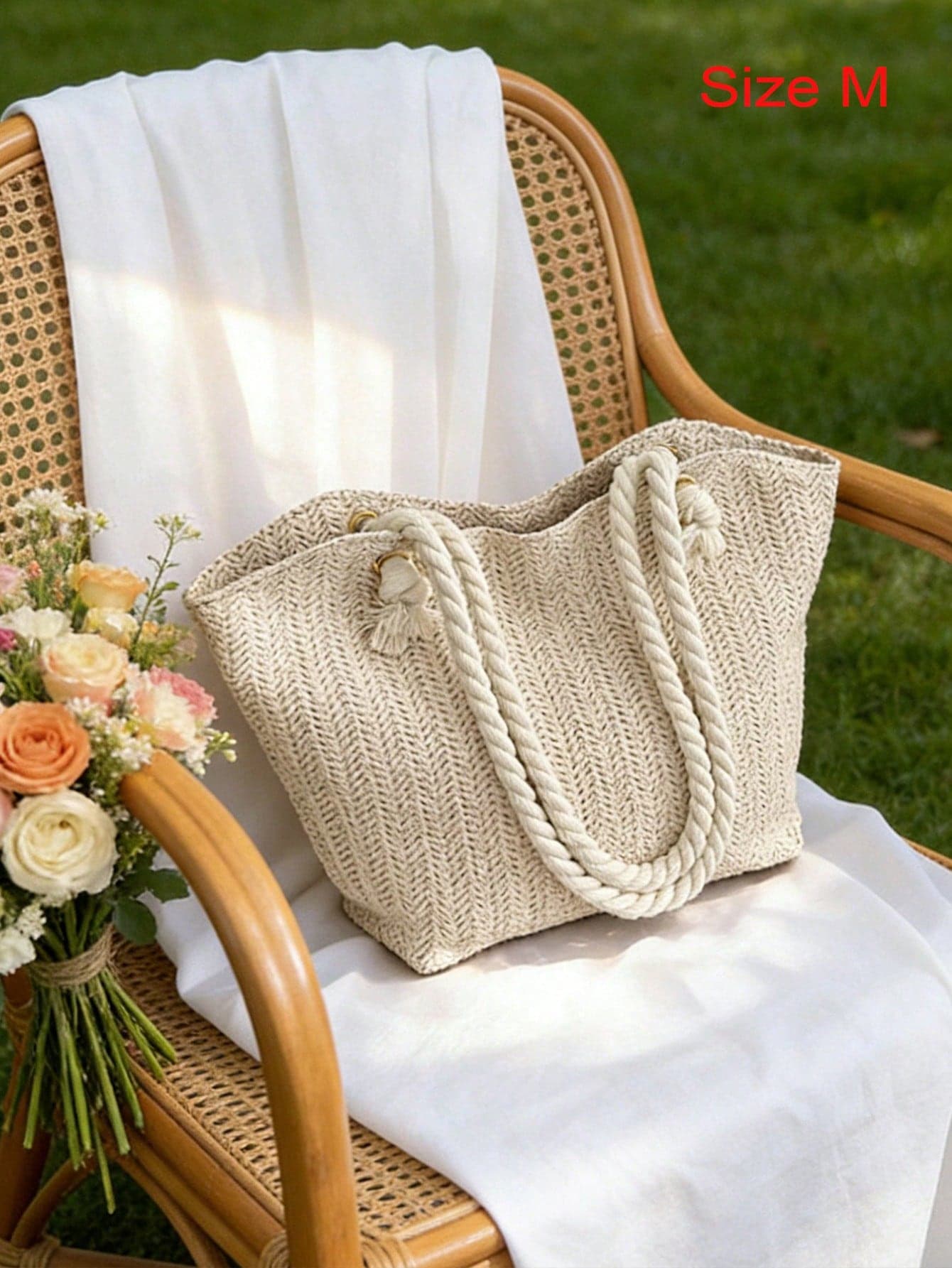 Summer Beach Vacation Straw Tote Bag, Large Capacity, Fashionable, Versatile, Casual Shoulder Bag ,Beach Bag