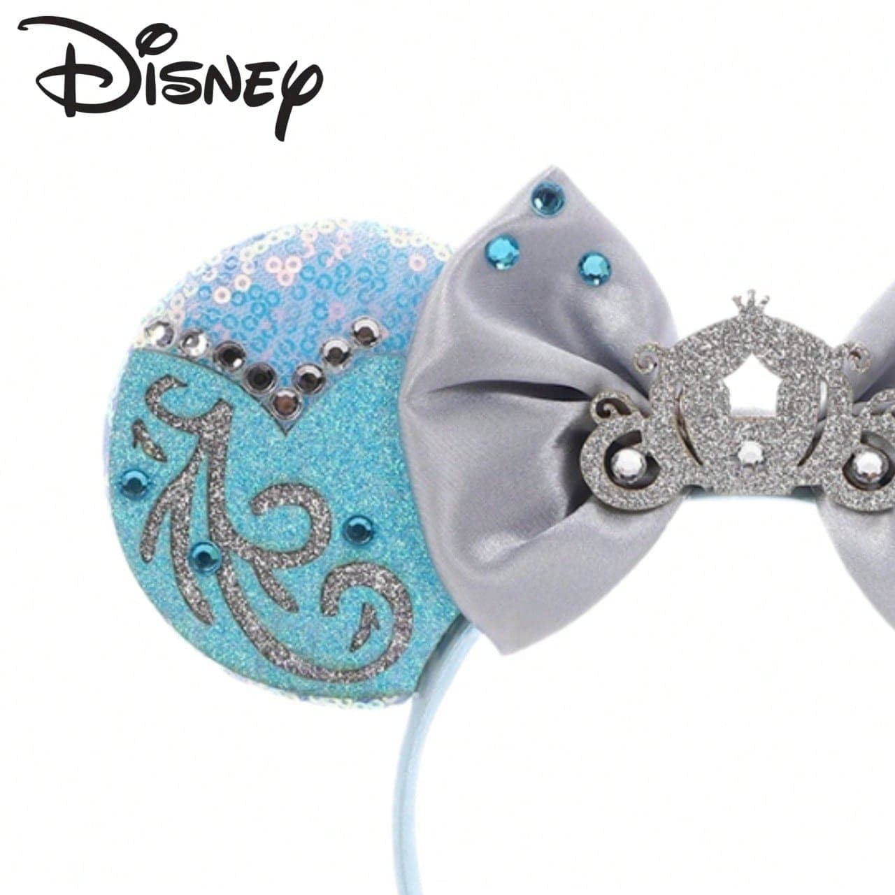 Premium Disney Style Mouse Ear Headband - Blue Sequin & Crystal Embellished Headdress, Perfect Gift For Disney Fans