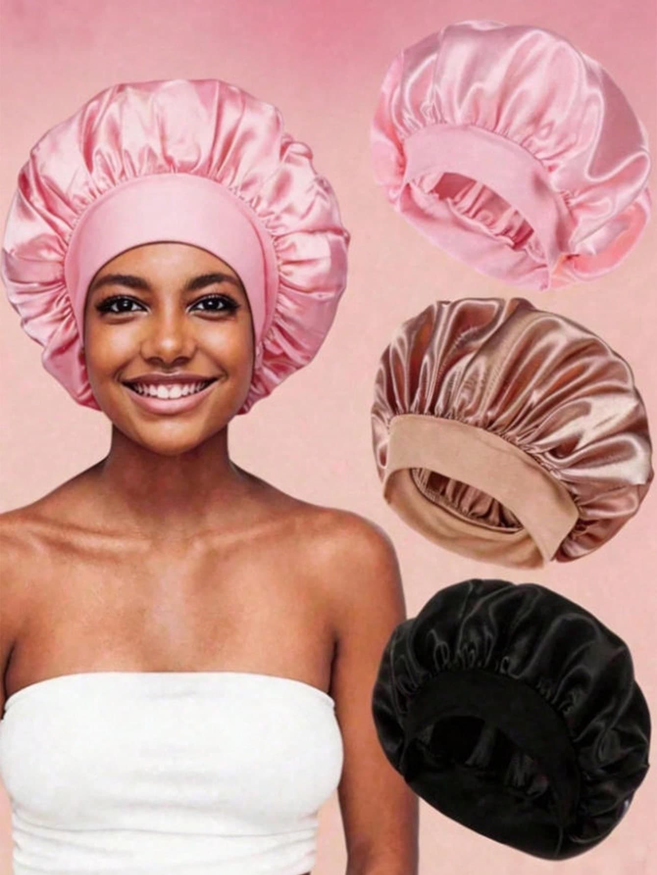 3pcs/1pc Silk Sleep Cap, Satin Sleep Cap, Soft Elastic Pure Silk Sleep Cap, Silk Headband, Fashionable Solid Color Wide-Brim Satin Sleep Cap, Suitable For Women, Comfortable Breathable Daily Hair Care Sleep Cap, Back To School Sleep Cap, Summer, Beach, Hat