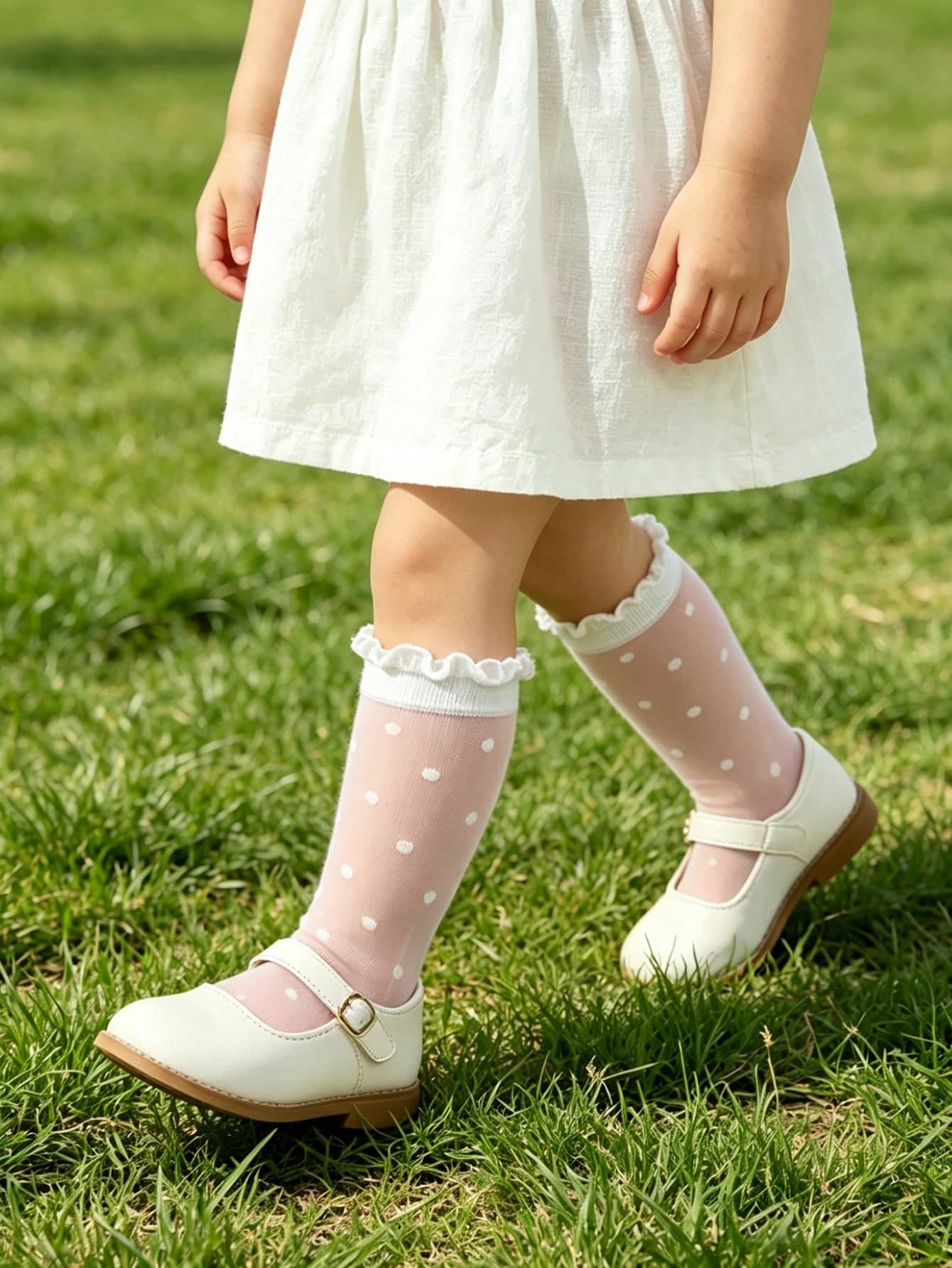 1 Pair Baby Girls' Polka Dot Jacquard Mid-Calf Socks, Lightweight Breathable Silk Stockings For Girls, Versatile Daily All-Match Socks, Spring/Summer