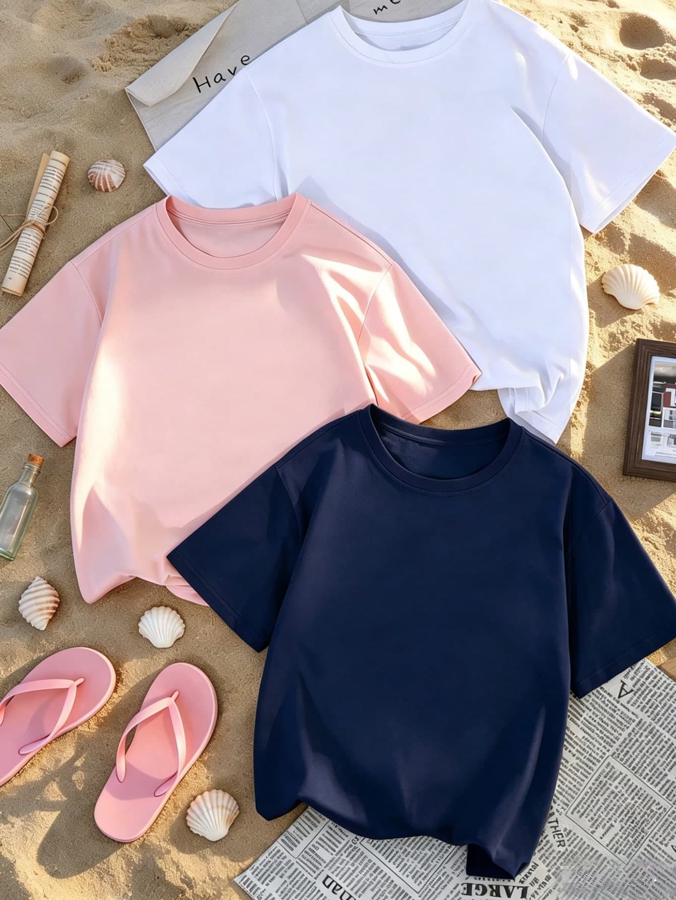 3pcs/Set Summer New Minimalist Illustration Cute Cartoon Graphic Print Casual Round Neck Short Sleeve T-Shirt, Fashionable & Versatile Women Tops