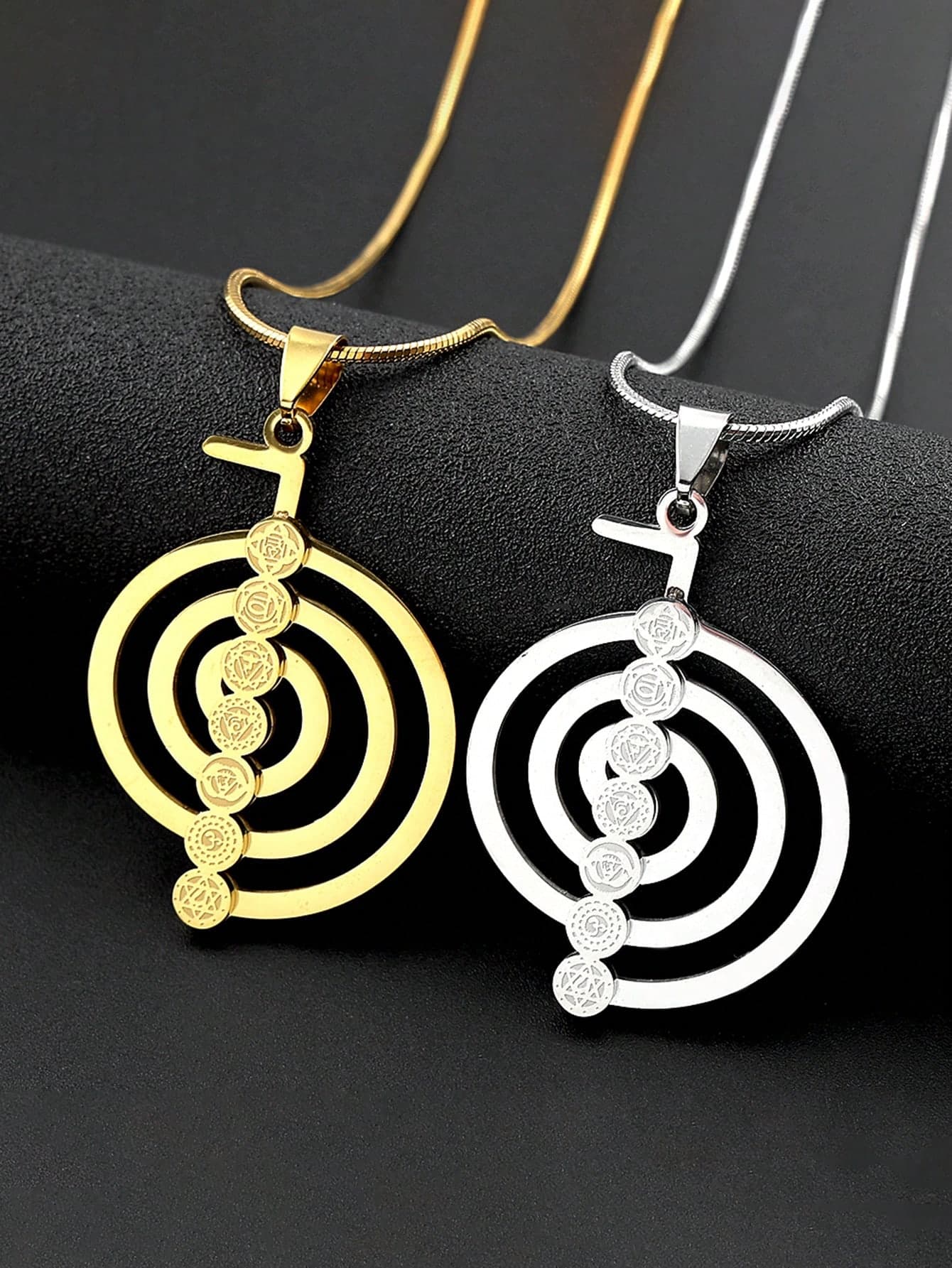 Spiral Cho Ku Rei 7 Chakras Stainless Steel Pendant Necklace Reiki Protection Healing Chokurei Snake Chain Necklaces Jewelry