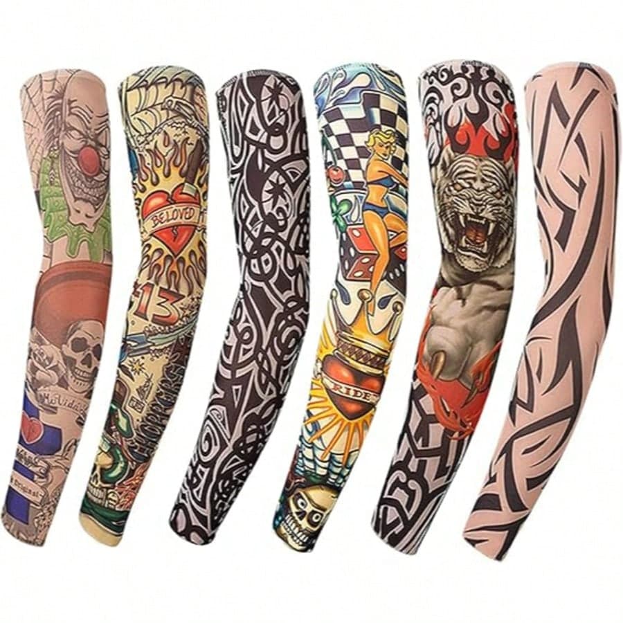 8pcs Realistic Unisex Full Arm Tattoo Sleeves, Including Yakuza Warrior Skull Dragon Patterns, Temporary Tattoo Sleeves With UV Protection, Non-Slip, Washable & Reusable, Breathable, Suitable For Men, Women, Teenagers, Bikers, Halloween Cosplay, Festivals, Beach, Outdoor Sports