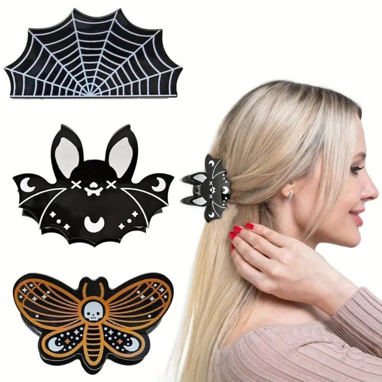 1pc Halloween Party Headwear, Cute Halloween Claw Clips Hair Clips, Bat, Pumpkin, Ghost, Witch Hat, Black Cat, Little Devil Pattern Hair Clips, Daily, Holiday, Party Accessories, Halloween Ball Essential, Holiday Party Gift