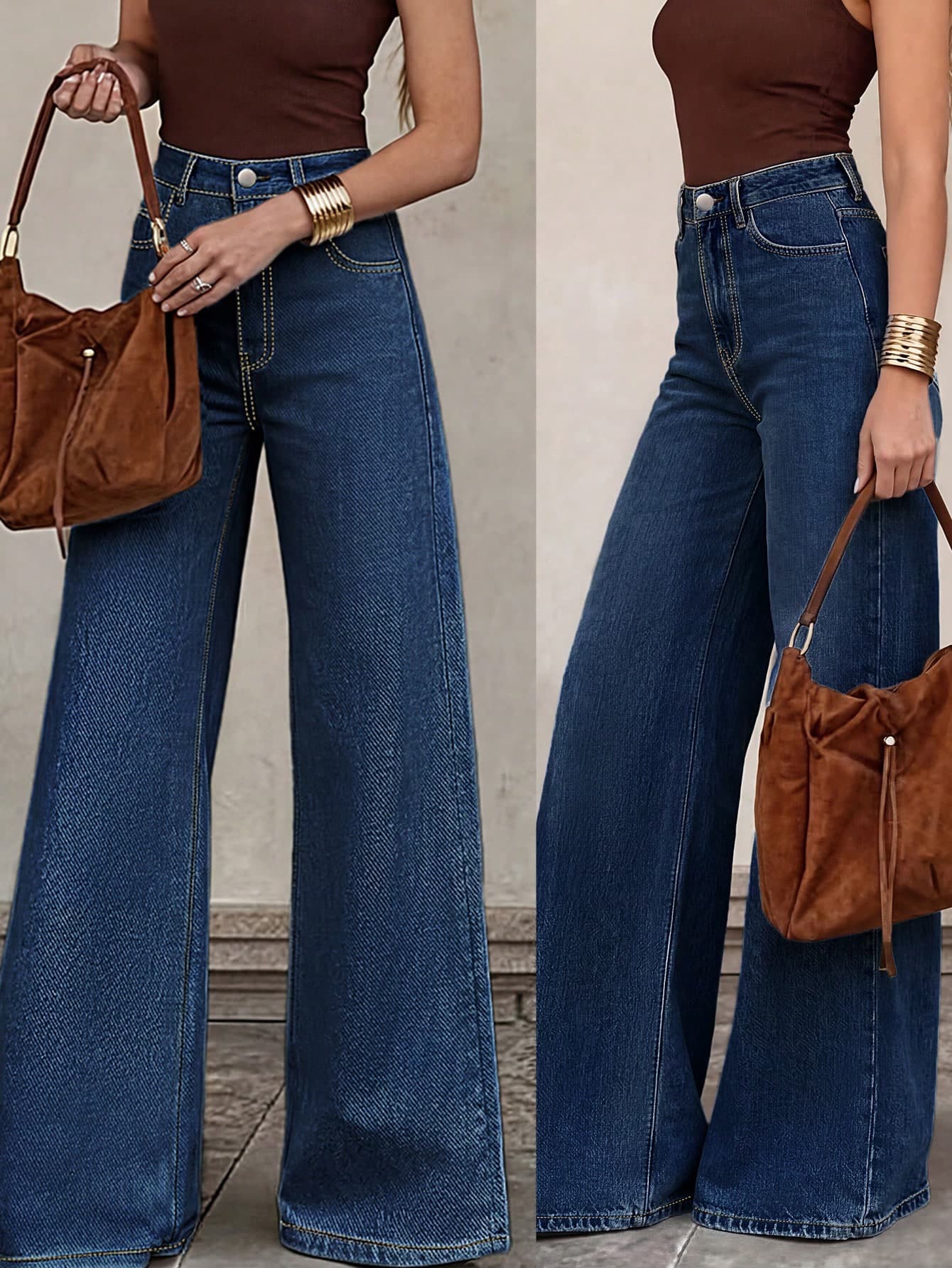 Women's Casual Loose Fit Jeans, Minimalist Design With Pockets, Suitable For Daily Wear