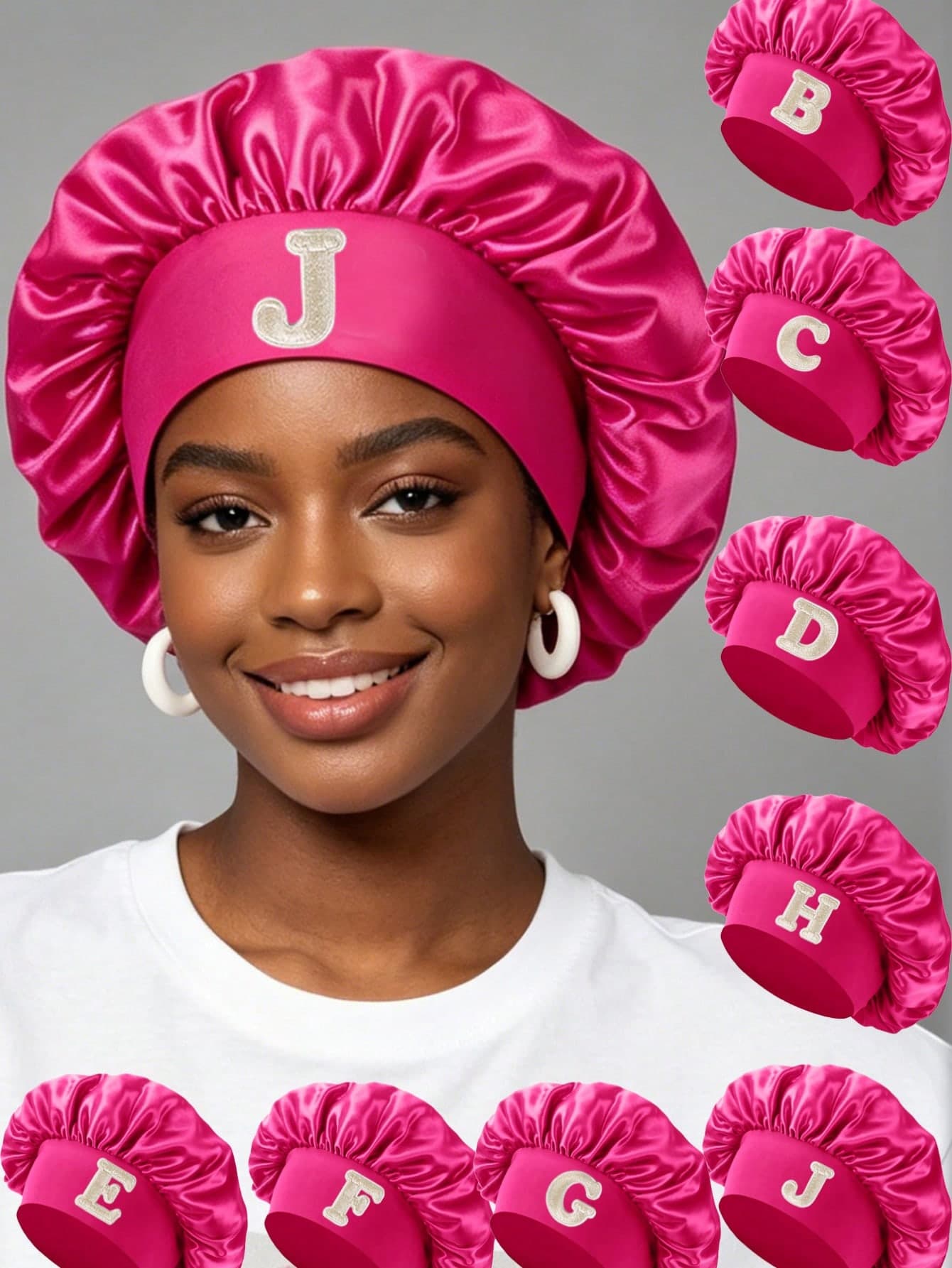 1 Pc A-Z Letter Women's Satin Hair Bonnet, Comfortable Head Cover For Daily Hair Care, Home Washing, Nighttime Grooming,SPA Treatments, Home Office