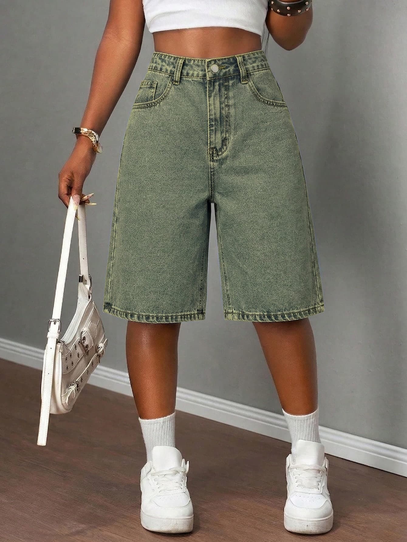 Women's Solid Color Denim Bermuda Shorts Casual