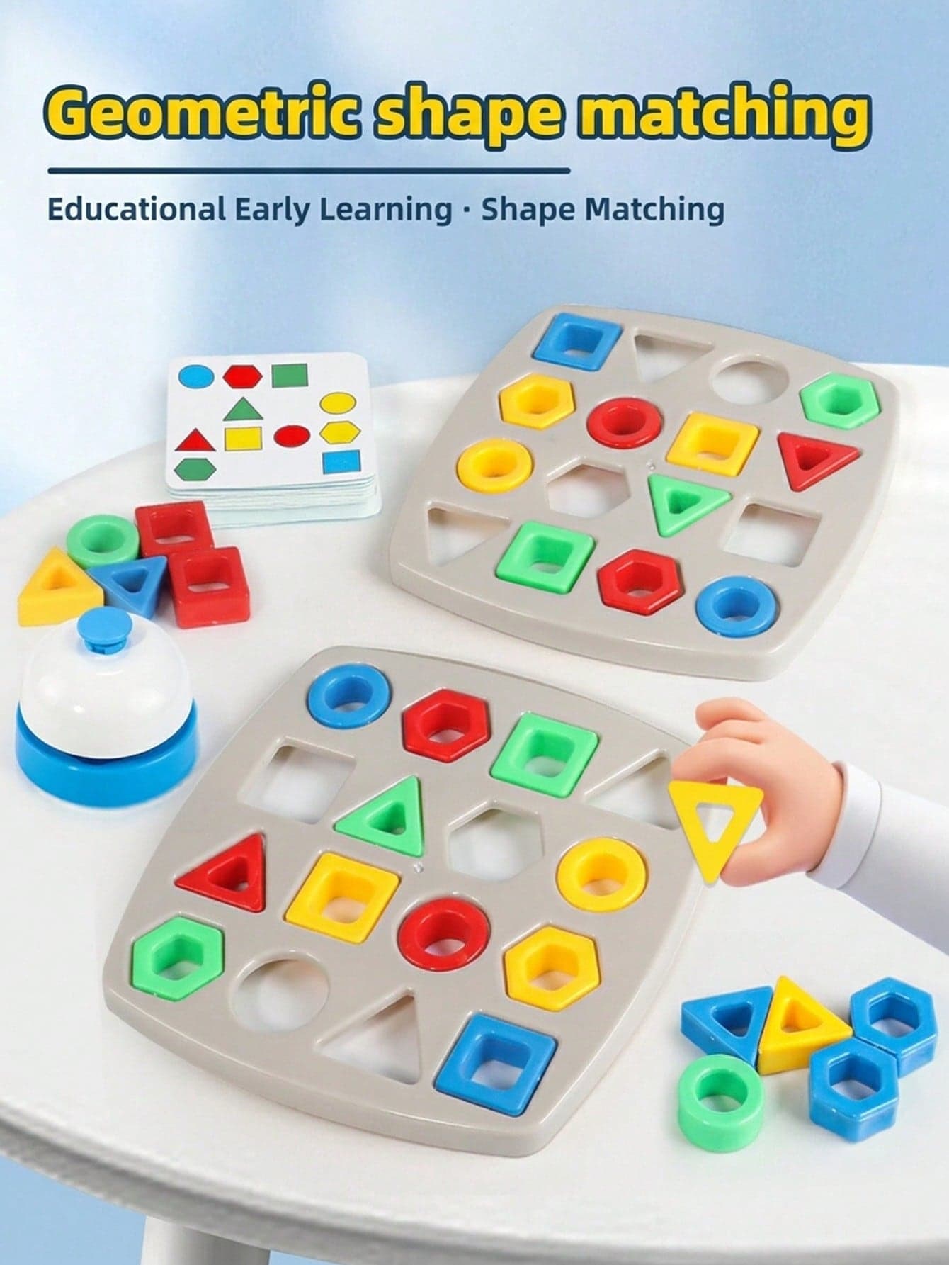 Kids Geometric Shape Matching Puzzle Toy With Bell, Interactive Color Shape Sorting Board Game, Educational Early Learning Toy For Toddlers 3+