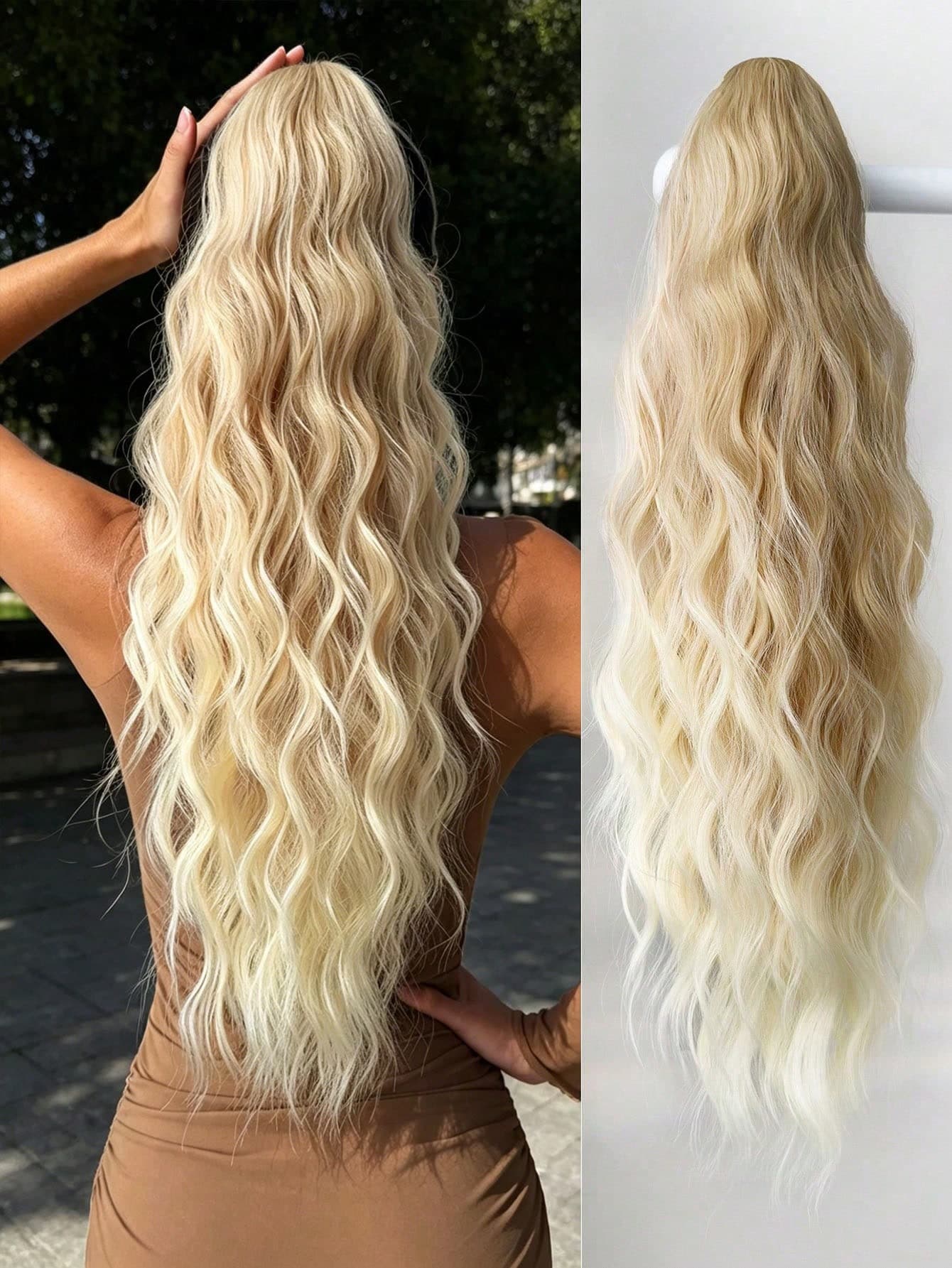 24-Inch Wavy Gold Synthetic Wig With Claw Clip, Heat Resistant Fiber Wig Suitable For Women, Girls, Parties And Daily Use