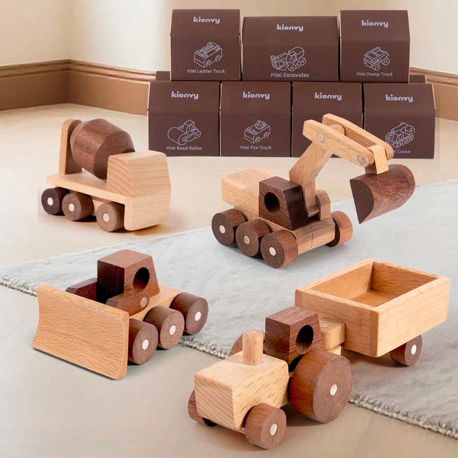 11 Styles Wooden Toy Cars For Early Education And Intelligence Development, Includes Ladder Truck, Excavator, Road Roller, Fire Truck, Dump Truck, Crane Truck, Ambulance, Police Car, Tractor, Cement Mixer, Bulldozer, Suitable For 3-6 Years Old Boys And Girls, Great Gift For Birthday, Christmas, Children's Day