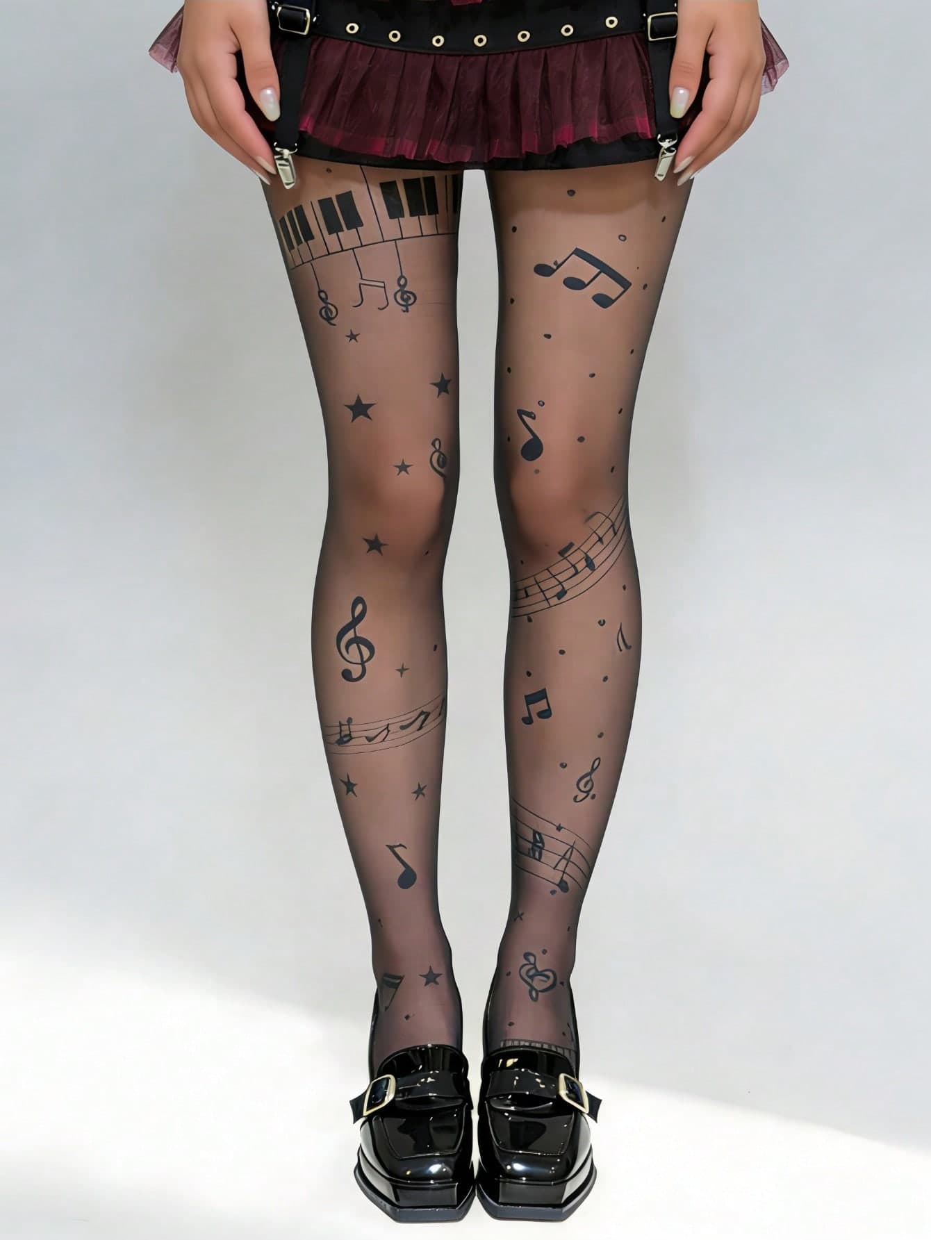 1 Pair Plus Size Women's Musical Note Pattern Tights, Sexy European And American Design Style, Elegant And Fashionable. Perfect Match With Dresses, Ideal For Fashion Lovers' Daily Wear, Shopping, Dating And Casual Outfits, A Perfect Choice For Spring And Summer.