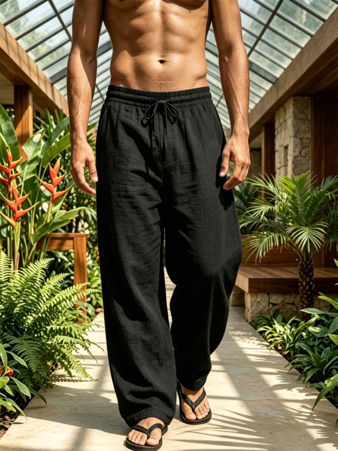 Men's Summer Casual Sweatpants, Summer Linen Pants, Comfortable Linen Material, Casual Vacation Sports Pants, American Sporty Casual Trousers, Straight Loose Cut Comfortable Versatile, Suitable For Spring/Summer Commuting, Vacation, Daily Casual Wear