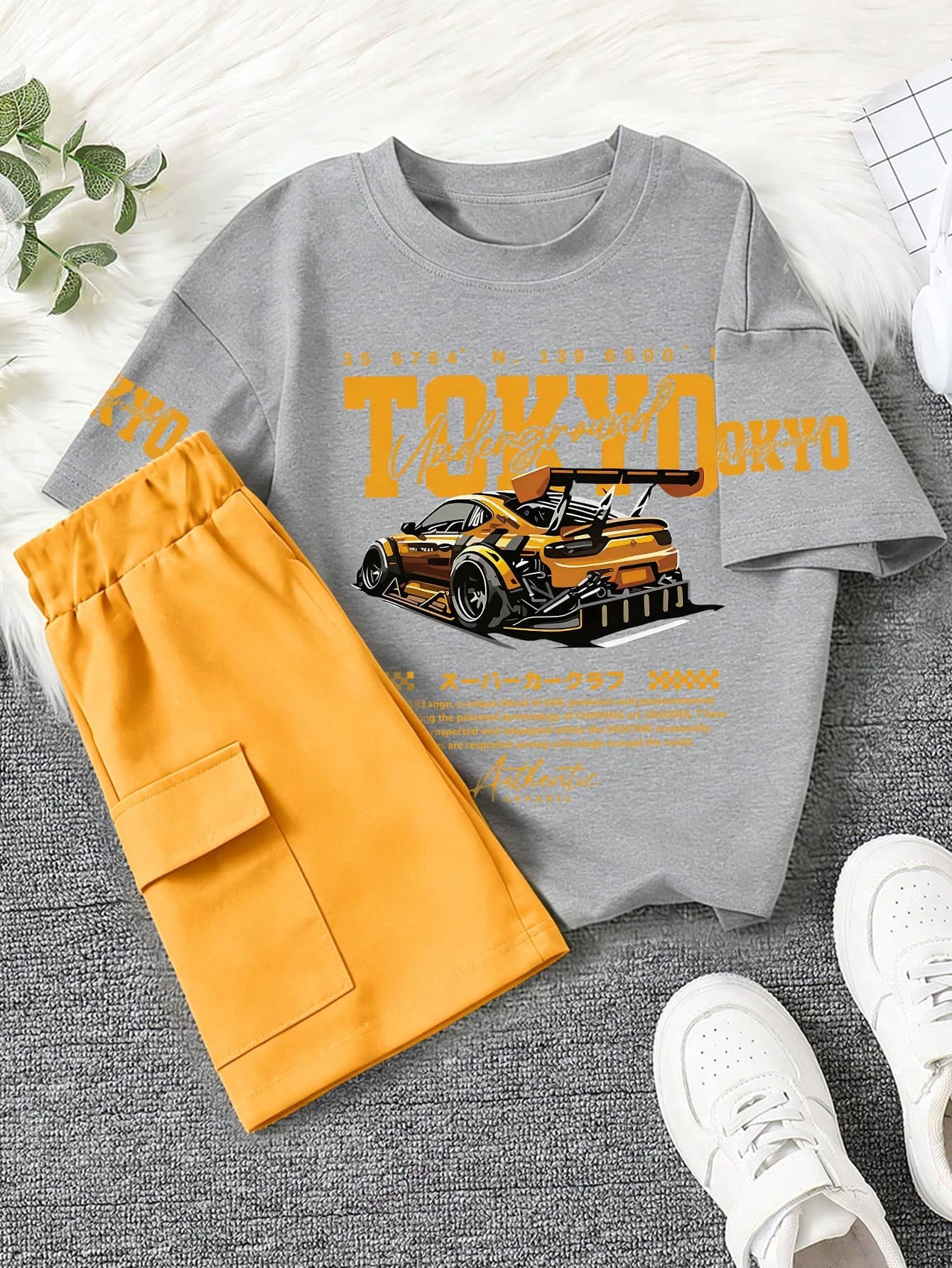 2pcs/Set Boys Summer Outfit: Short Sleeve T-Shirt And Shorts, Cool Car And Fun English Letter Print, New Summer Comfortable Set