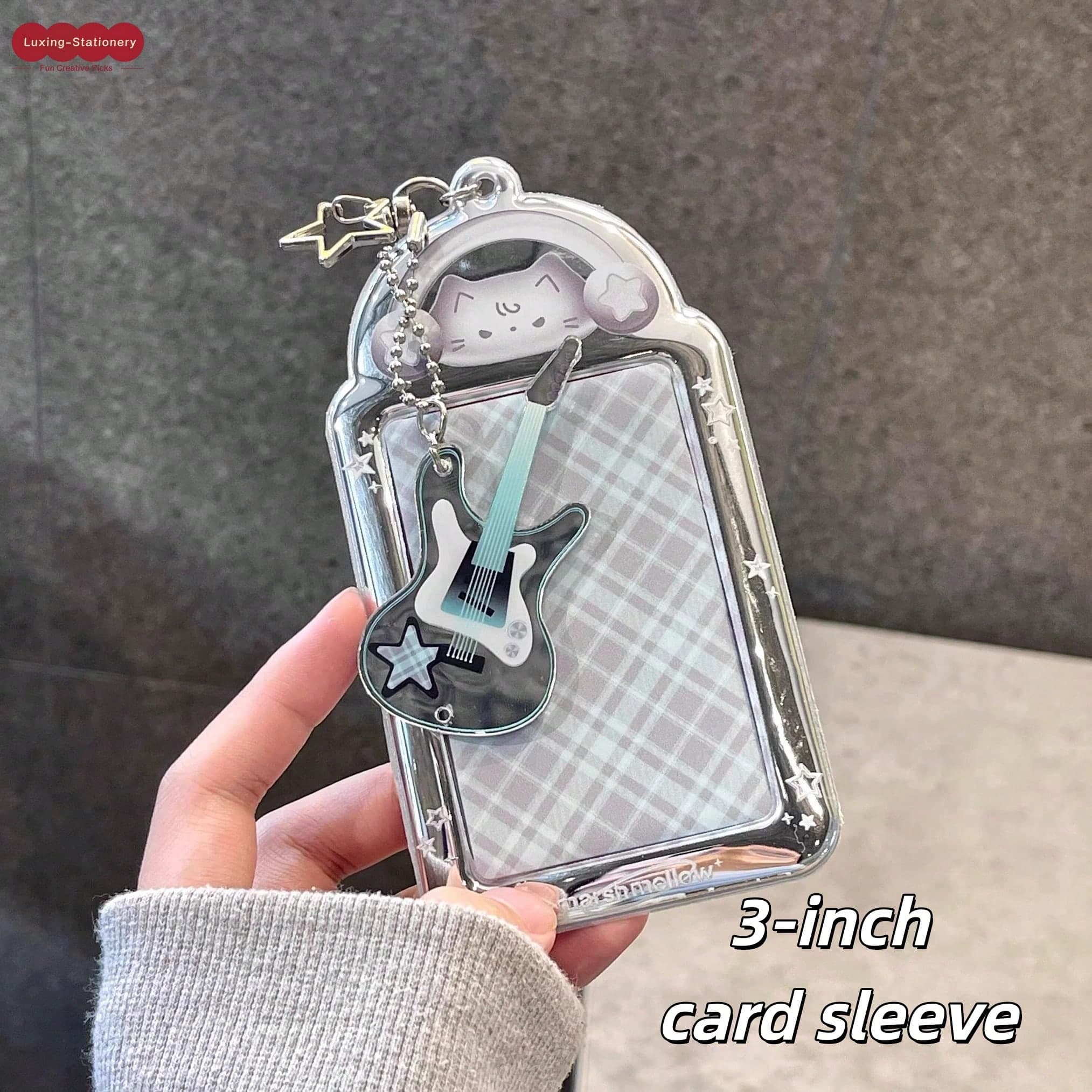 1 Set Cute Rock Cat Card Holder PVC Idol 3-Inch Card Holder Storage Protection Card Frame Pendant