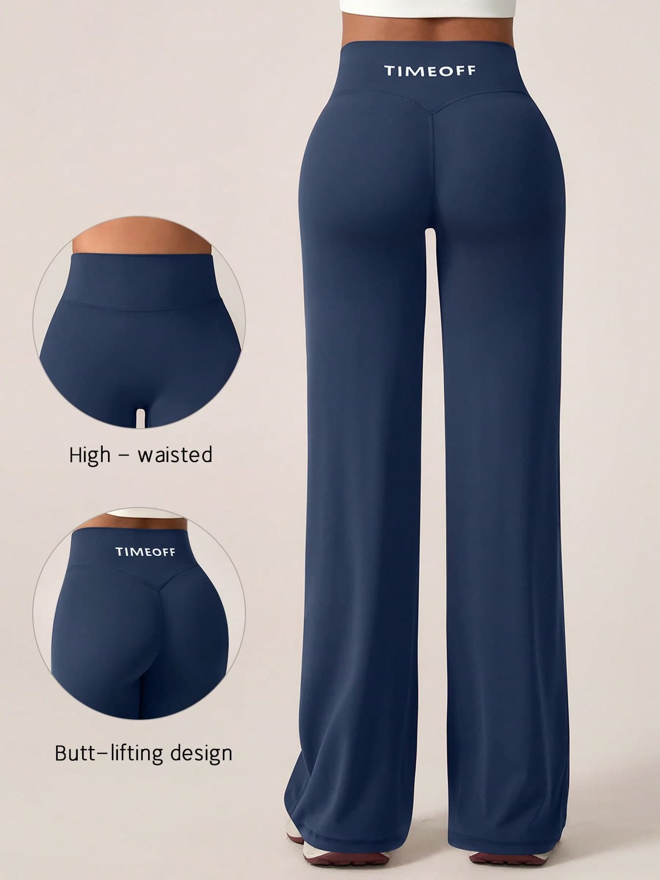 TimeOff One PC Women's Simple Elastic V-Shaped Hip-Lifting Straight Wide-Leg Letter Print Sports Pants