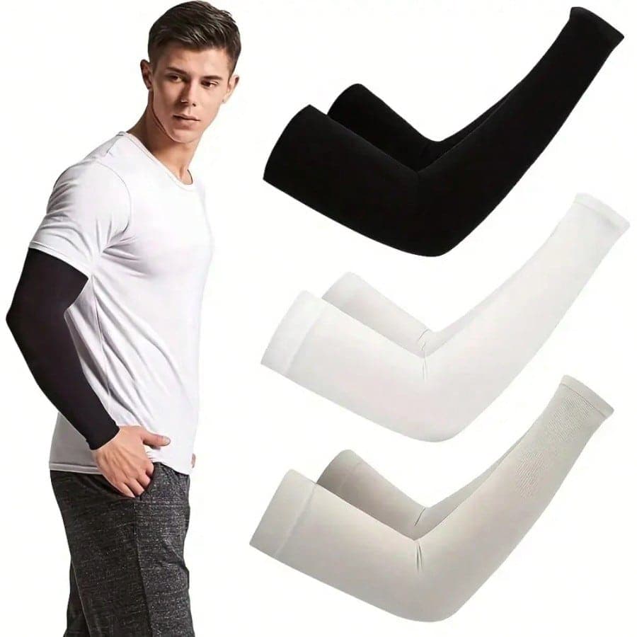 3 Pairs Ice Silk Sun Protection Arm Sleeves, Breathable Stretchy Quick-Dry Fabric, Elastic Fit, Ideal For Summer Sports And Cycling