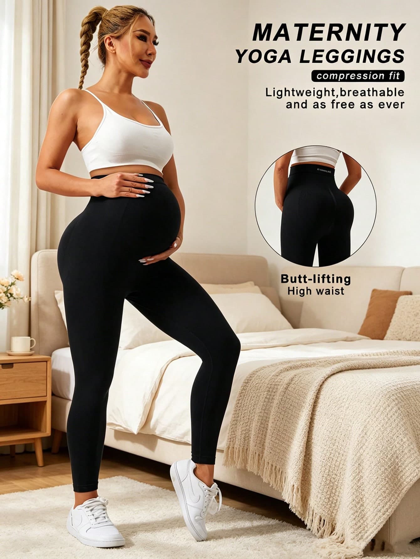 Seamless High Waist Black Basic Maternity Leggings, Comfortable Skin-Friendly Fabric, Lifting & Slimming High Elasticity Yoga Pants, Suitable For Yoga, Workout And Daily Wear