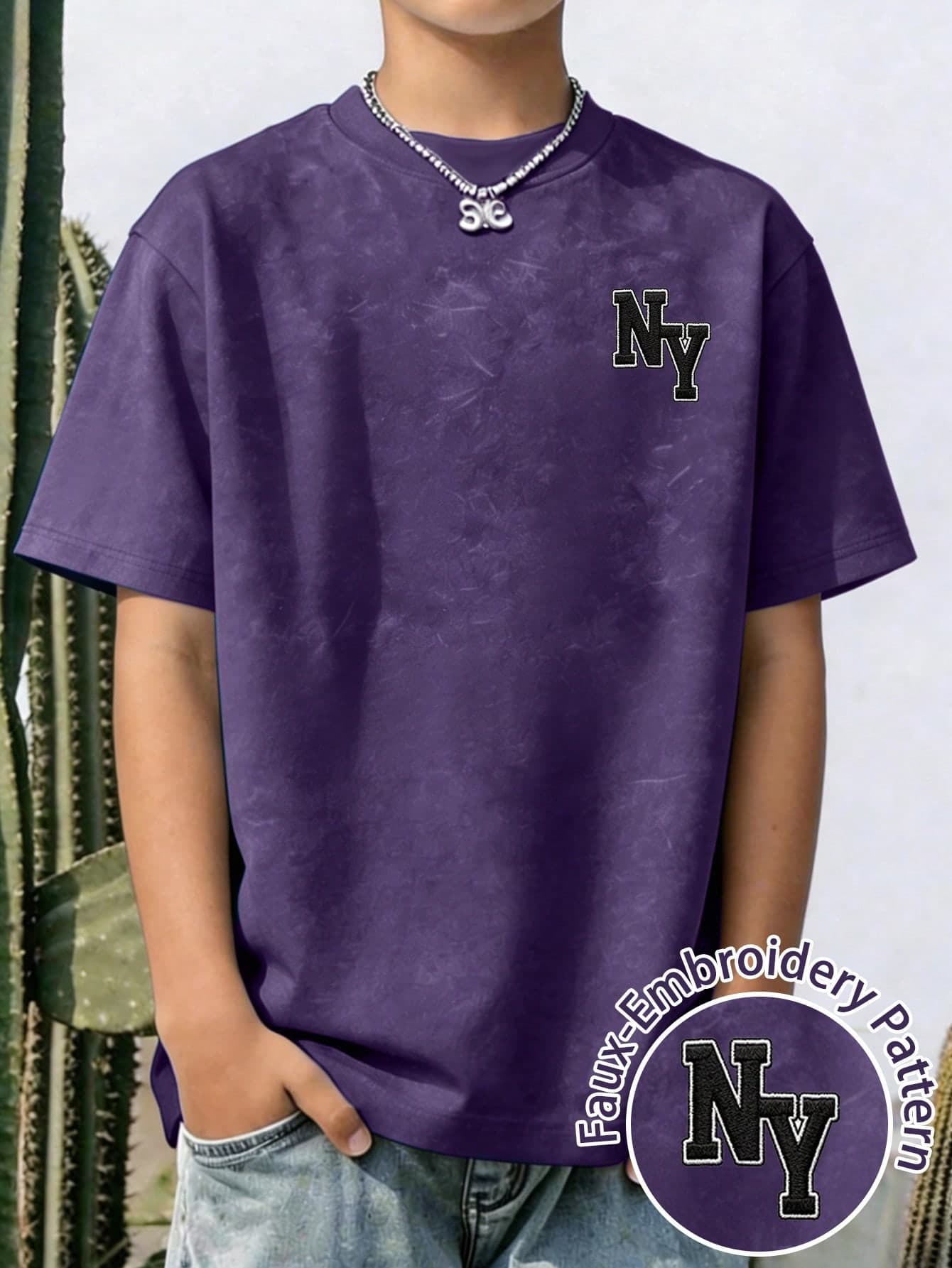 1pc Minimalist Casual Round Neck Short Sleeve T-Shirt With "NY" Embroidery Pattern, Summer New Comfortable Top