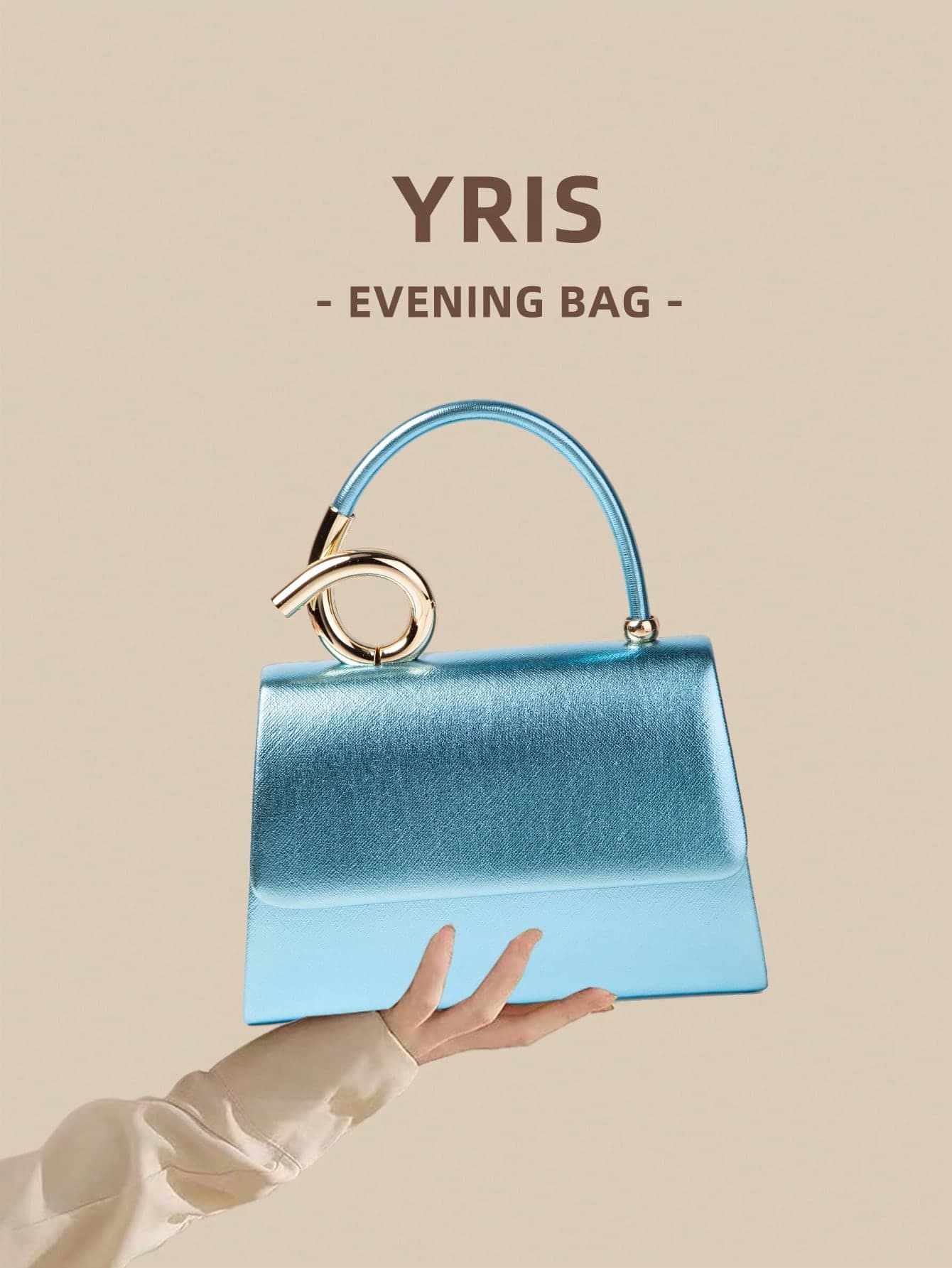 1pc Light Blue PU Leather Flap Clutch Bag With Metal Wrist Decor, Showcasing Fashion And Elegance, Suitable For Holding, Carrying, Crossbody Or Shoulder Use, Perfect For Wedding, Party, Prom, Evening Events
