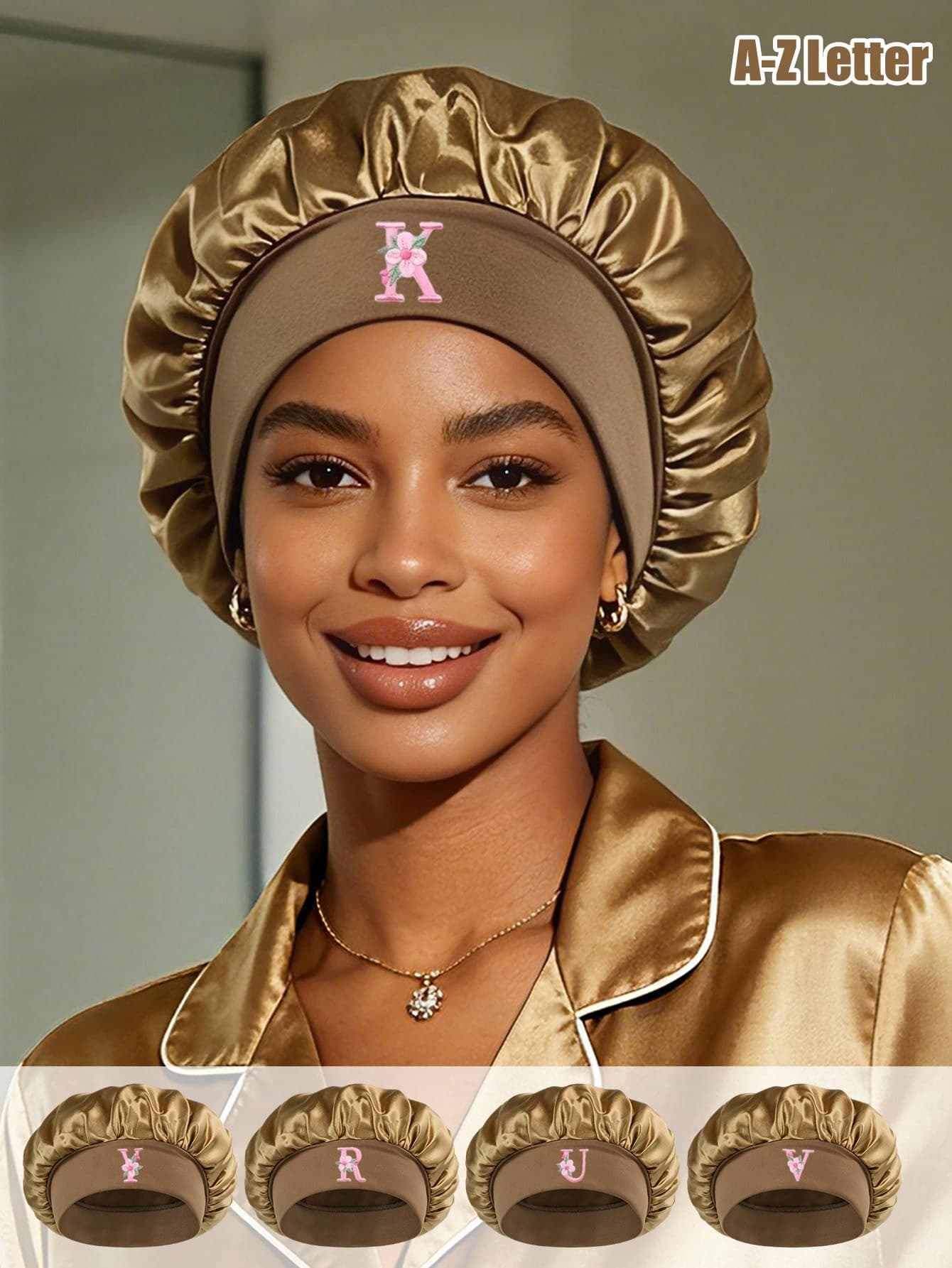 1pc Satin Sleep Cap, A-Z Letters Print Night Sleep Cap, Customizable. Wide Elastic Satin Sleep Cap, Suitable For Hair Care, Travel, Hair Products, Hair Tools, Hair Accessories, Hairstylists, And Hair Supplies, Personalized Gift