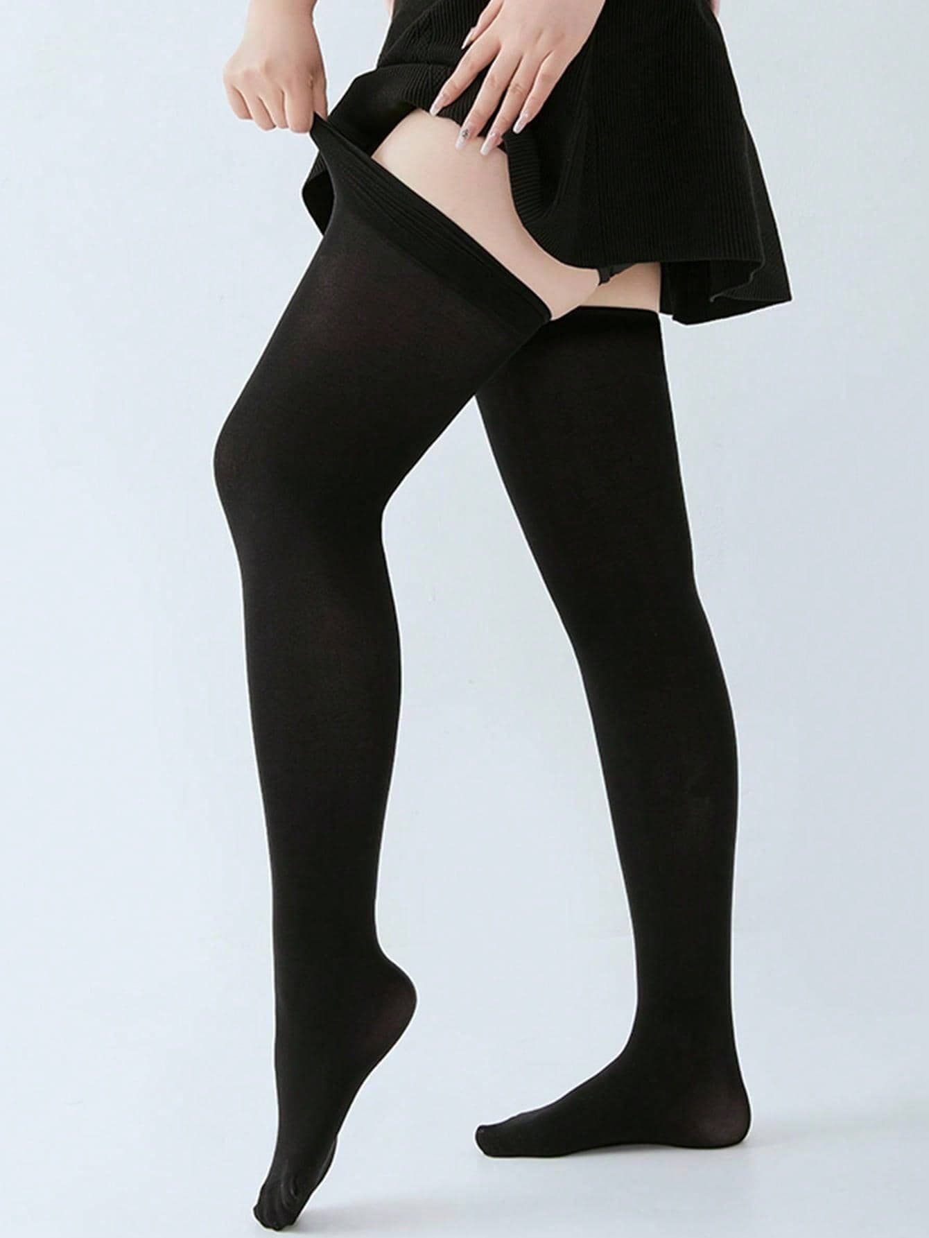 Plus Size Solid Color Over-The-Knee Socks, Comfortable