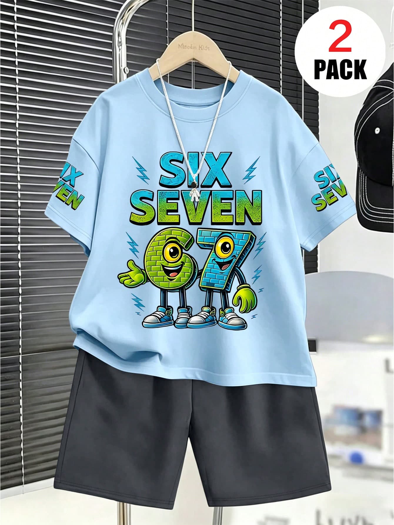 2pcs Tween Boys Set, Loose Top With "SIX SEVEN" Number 67 Print + Sports Shorts, Comfortable And Soft, Suitable For Summer And Sports