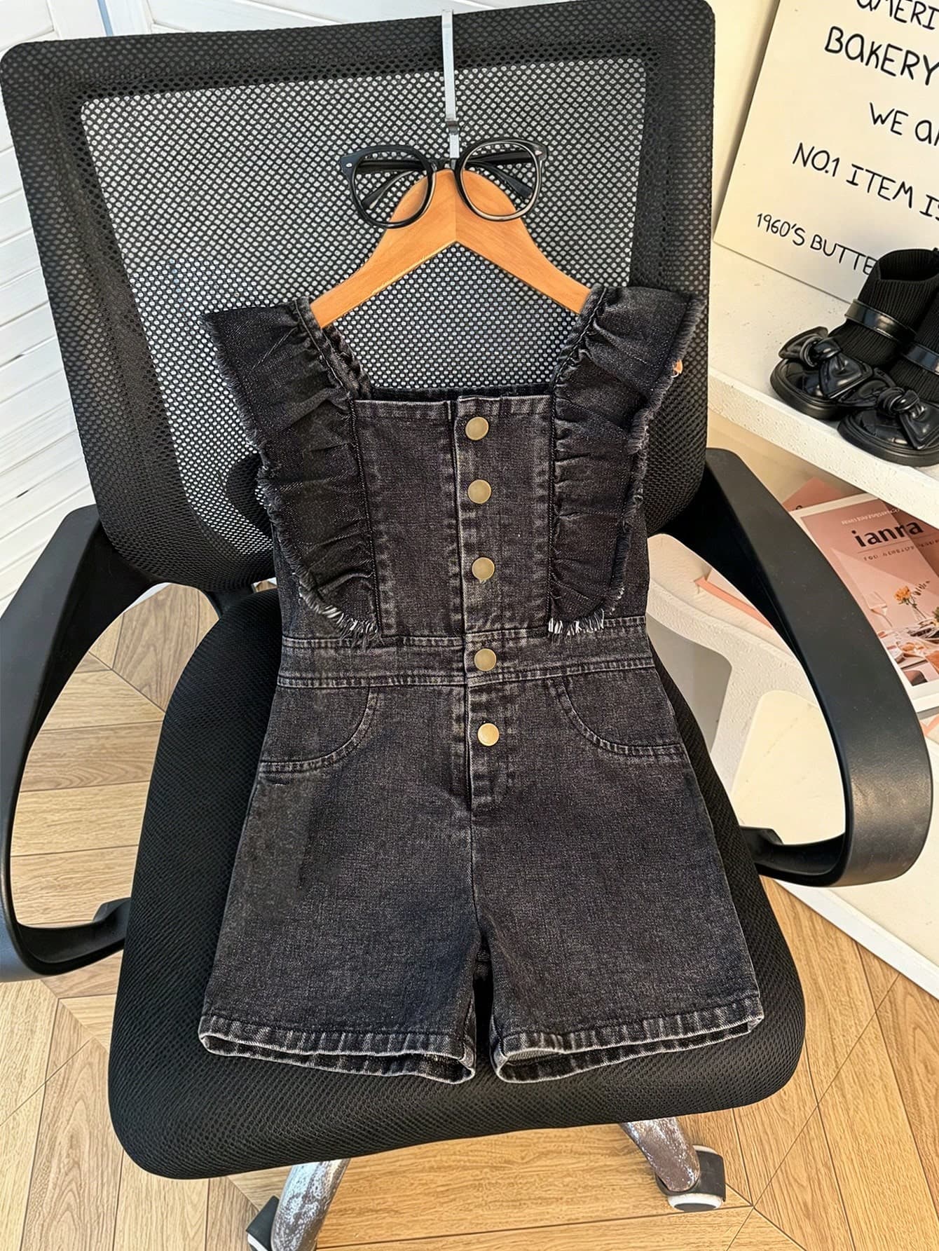 Young Girl Summer Fashionable Elegant Sleeveless Single-Breasted Blue Jumpsuit, Suitable For Daily, Outdoor, School, Commute, Vacation