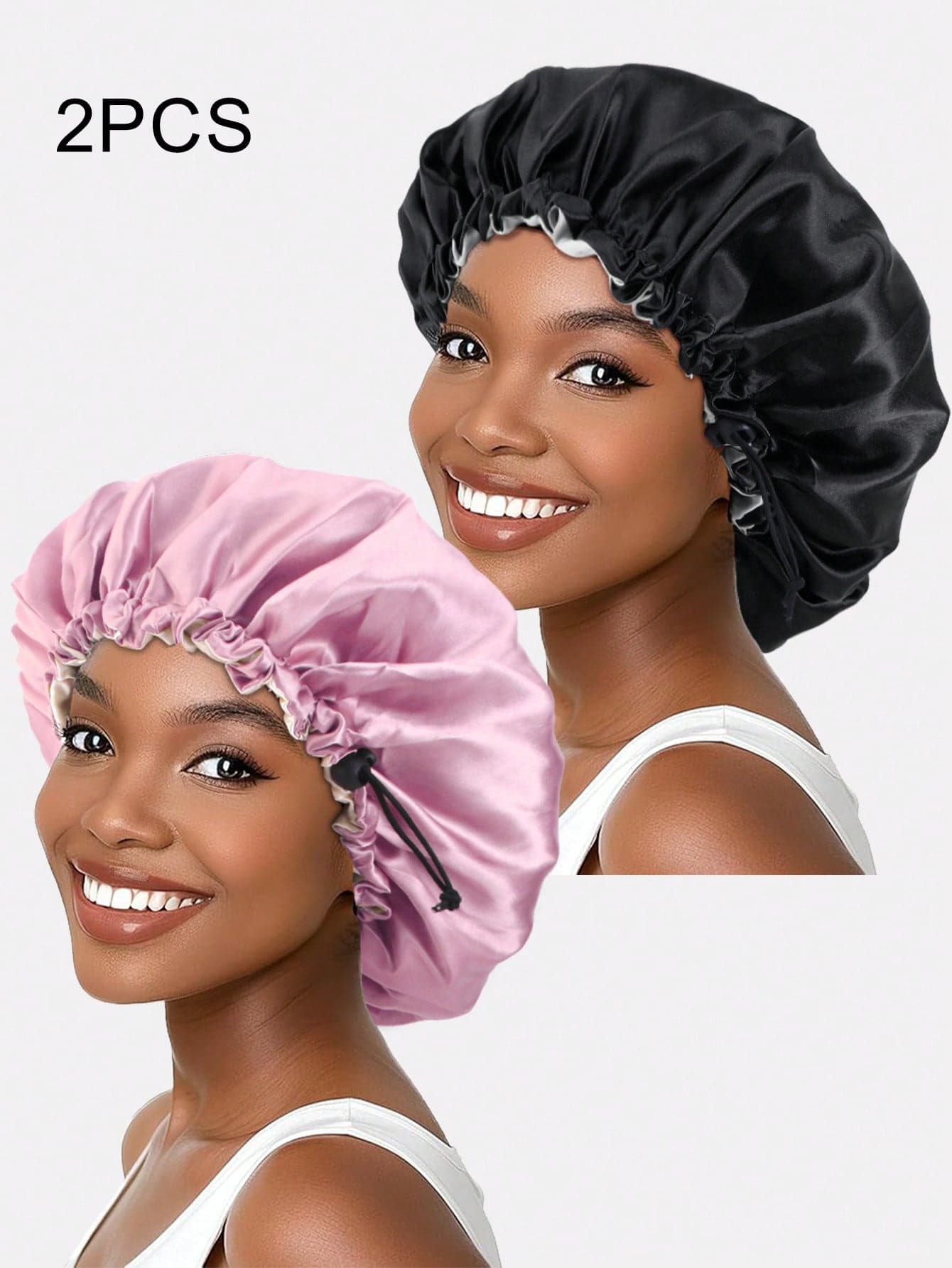 2pcs Women's Double-Layer Satin Sleep Caps With Adjustable Buckle, Suitable For Daily Use