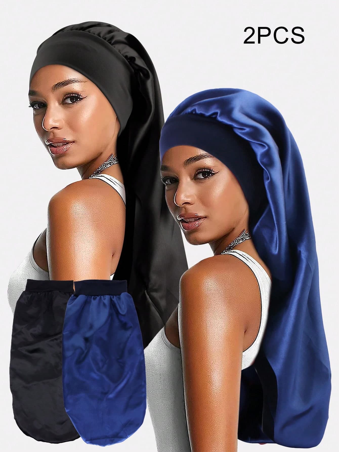 2pcs Women's Simple Solid Color Long Hair Sleeping Cap,Summer,Beach,Hat,Holiday,Travel