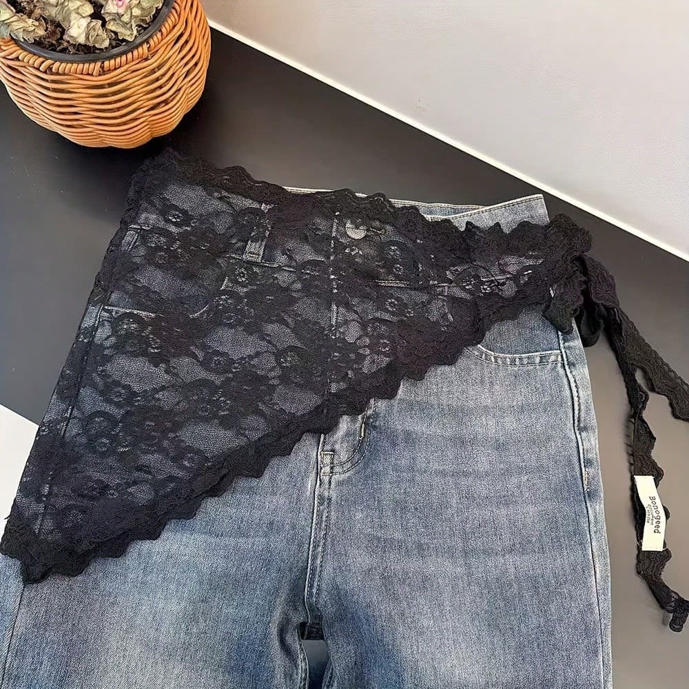 1pc Lace Mesh Triangular Scarf Headpiece, Vintage Waist Belt Apron Accessory, Fashionable & Charming, Hippie Cute, Multifunctional, Suitable For Vacation, Beach, Party, Wedding, Halloween, Christmas, Thanksgiving, New Year, Valentine's Day, St. Patrick's Day, Mother's Day, Back To School, Easter, Spring/Summer/Autumn/Winter