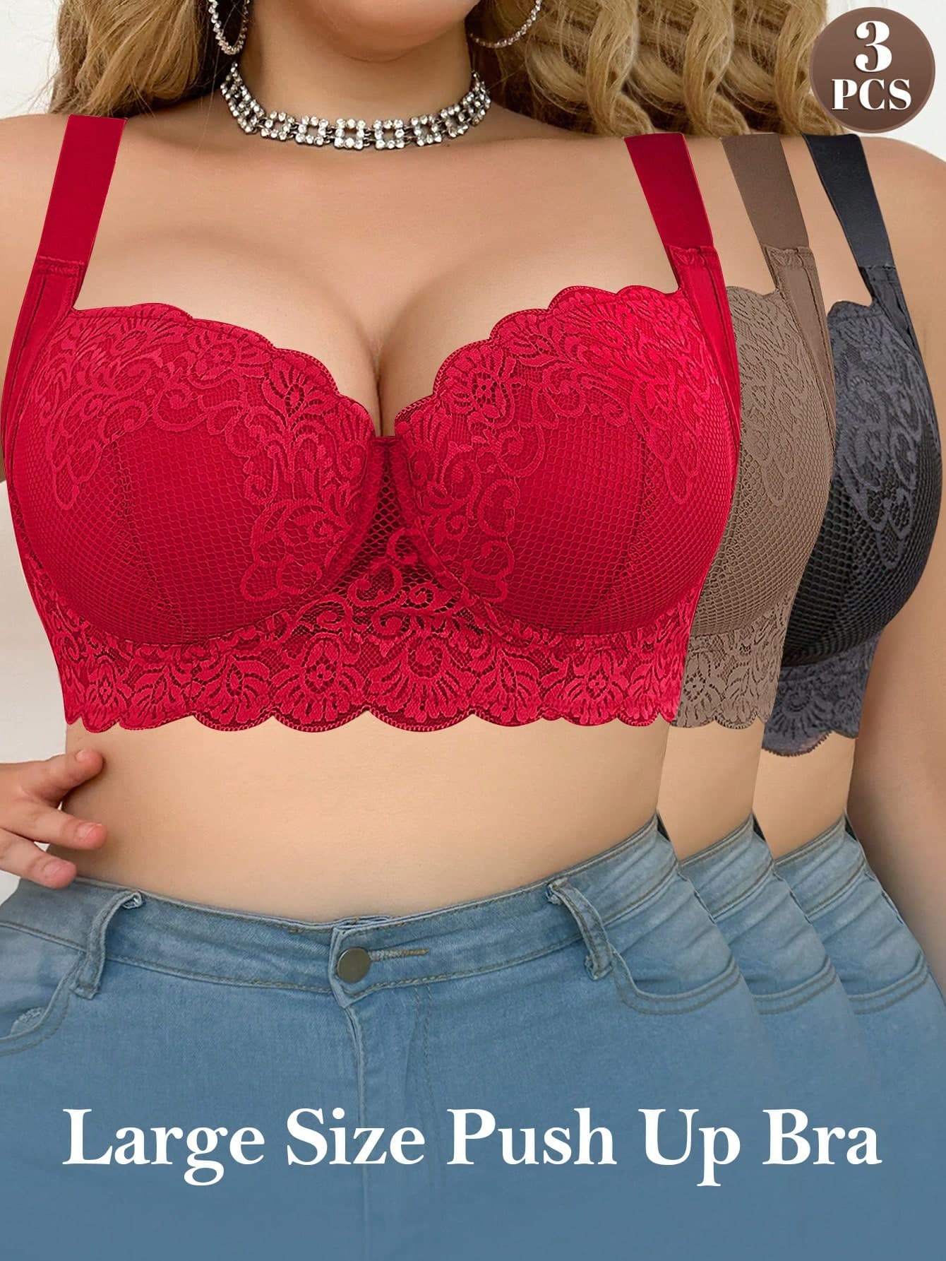 mimilemon 3pcs Plus Size Women's Lingerie, Multifunctional Push-Up Bra, Comfortable And Breathable, Sexy Lift, Holiday Gift