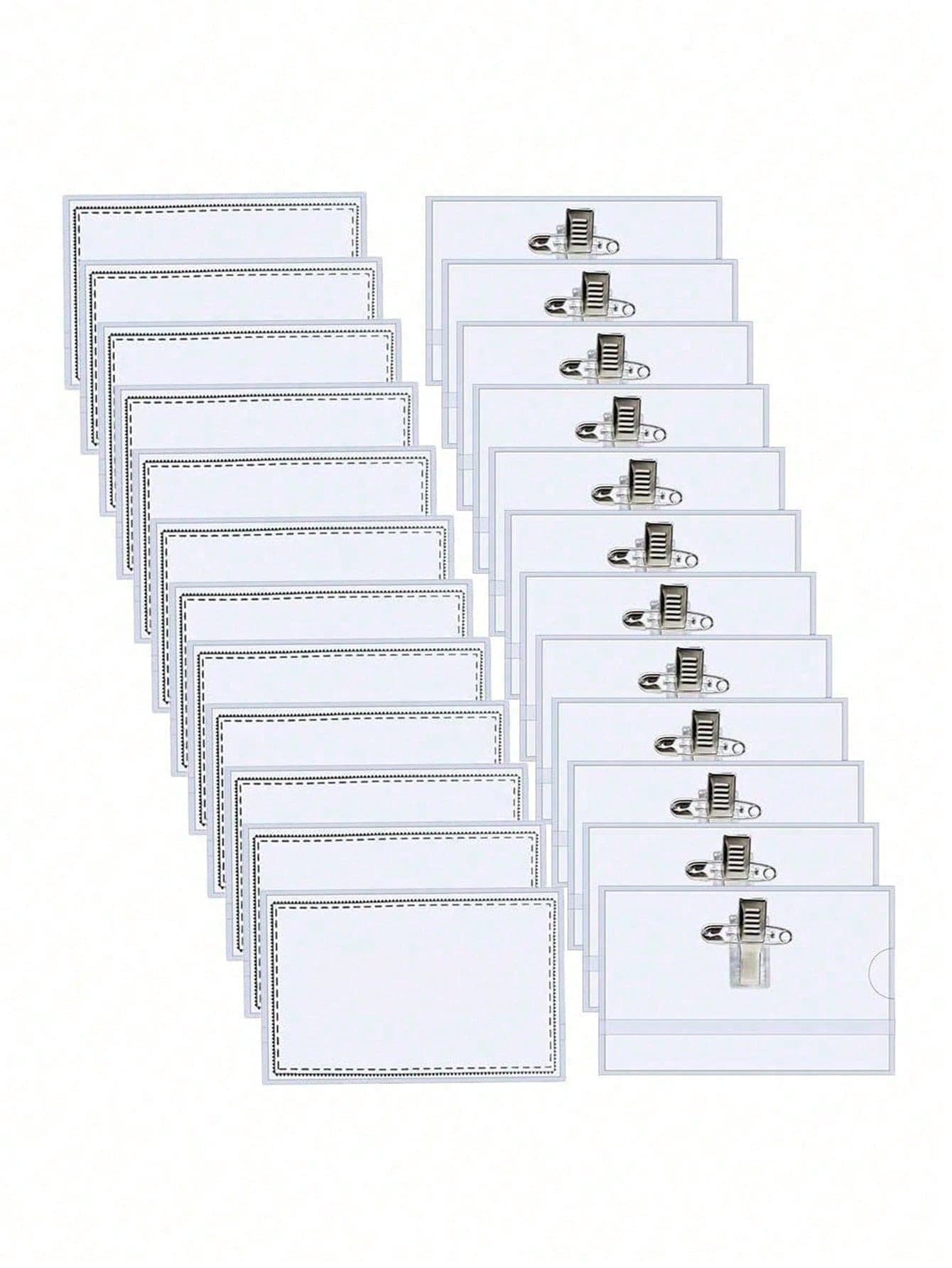 24pcs Funny Name Badge Clips And Pins, 24pcs Name Badges, 9*5.6cm Name Badge Clips, Plastic ID Card Name Badges, Transparent Badges, Horizontal Office, School, Conference ID Card Holders, PVC Transparent ID Card Holders