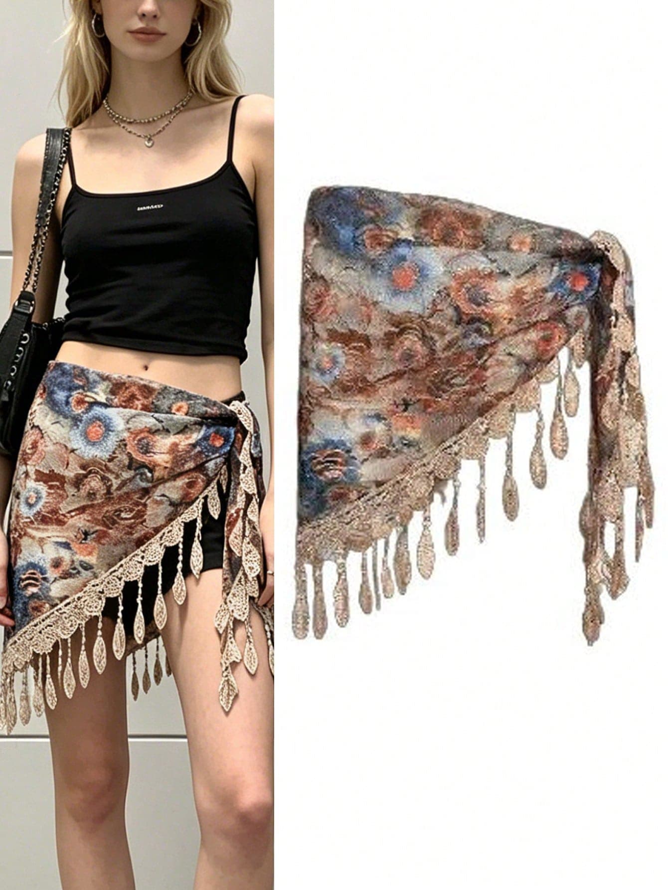 Triangular Scarf Waist Belt, Layered Wear Lace Waist Towel, Niche Design Hip Cover Decor Accessory, Stylish Waist Ornament, Elegant Dance Daily Matching Decoration For Outfit Styling