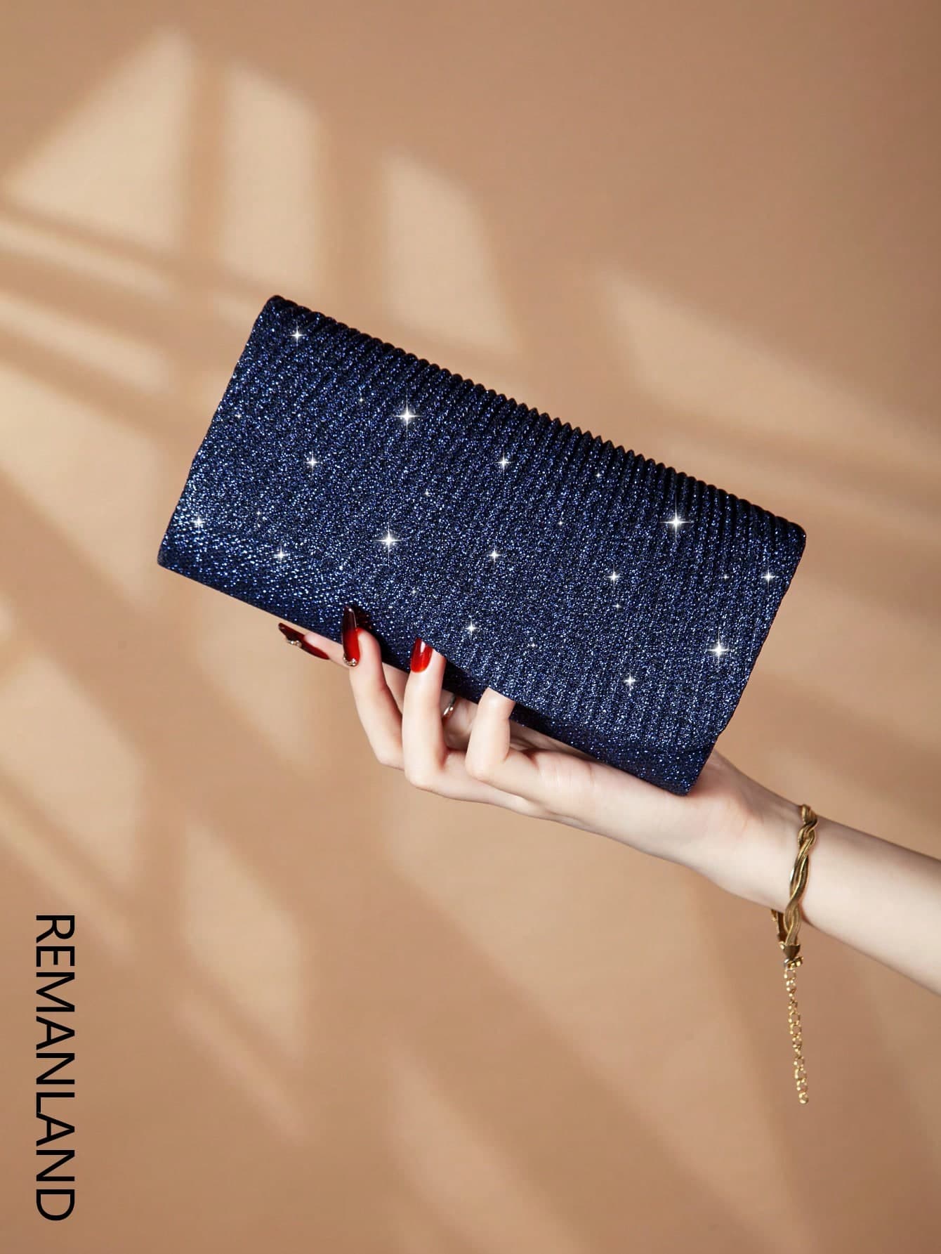 REMANLAND 1pc Shiny Elegant Pleated Women's Handbag, Fashionable Glamorous Ladies' Evening Wallet, Envelope-Style Clutch Bag With Hidden Card Slots And Compartments, Shoulder Bag With Detachable Metal Chain, Suitable For Party Girls, Brides, Best Gift For Holidays
