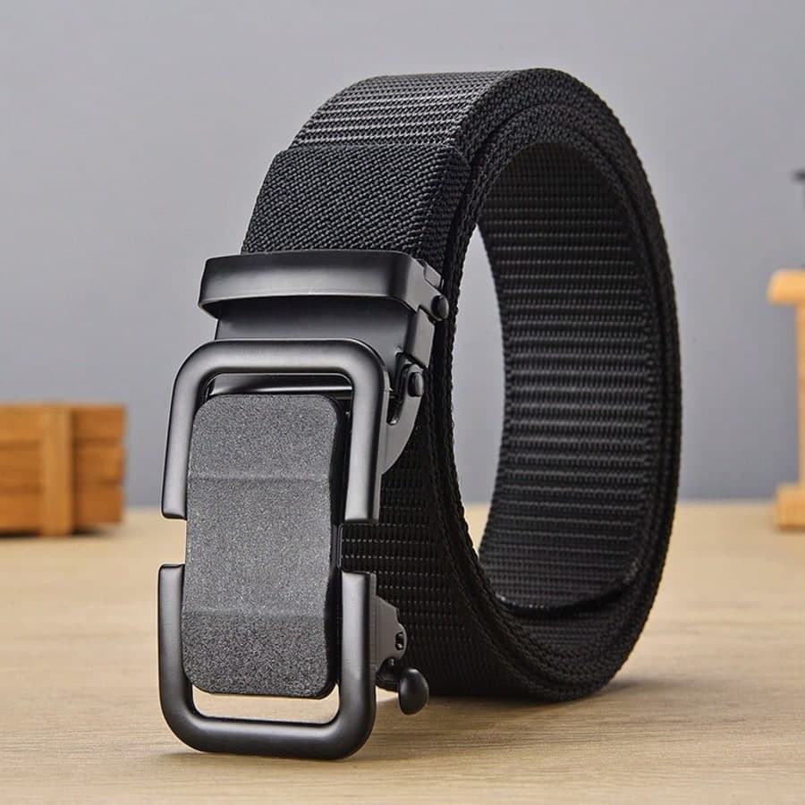 Men's Casual Nylon Belt With Automatic Buckle, Suitable For Outdoor Sports And Training, Black, Adjustable Durable Multi-Function Belt