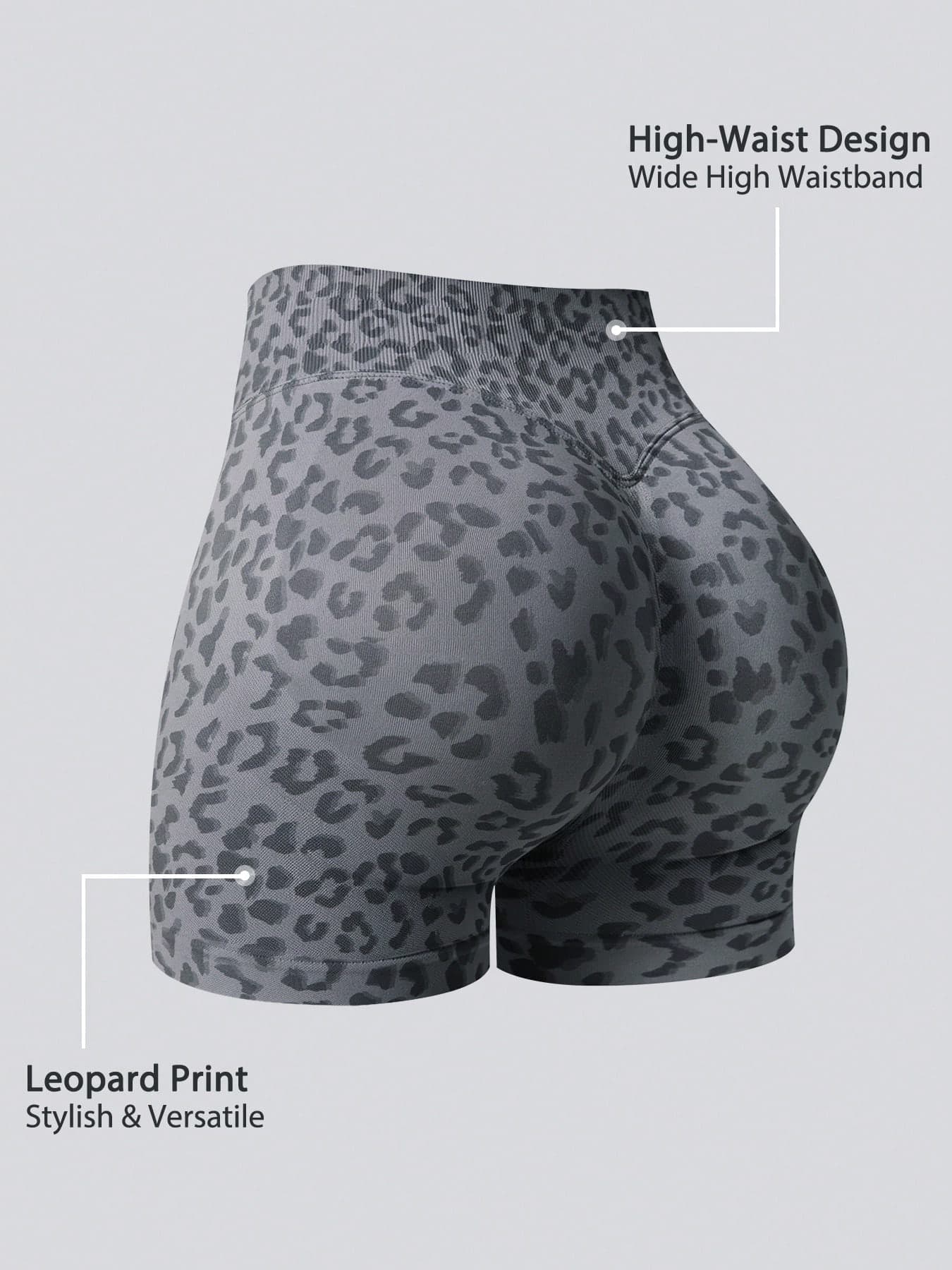 NcmRyu 1pc Women Leopard Print High Waist Tummy Control Stretchy Soft Workout Shorts Sports, Athleisure