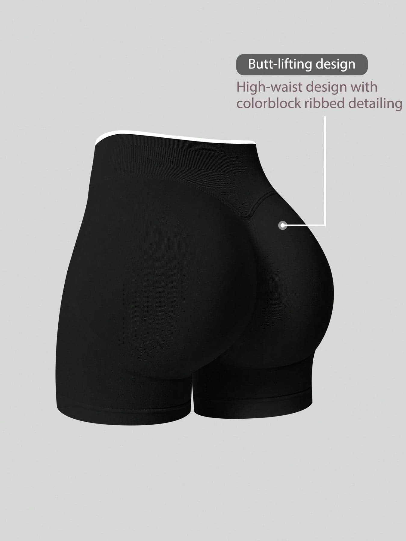 NcmRyu 1pc Women's Contrast Color Waistband & Ruched Back Sports Shorts, Athleisure