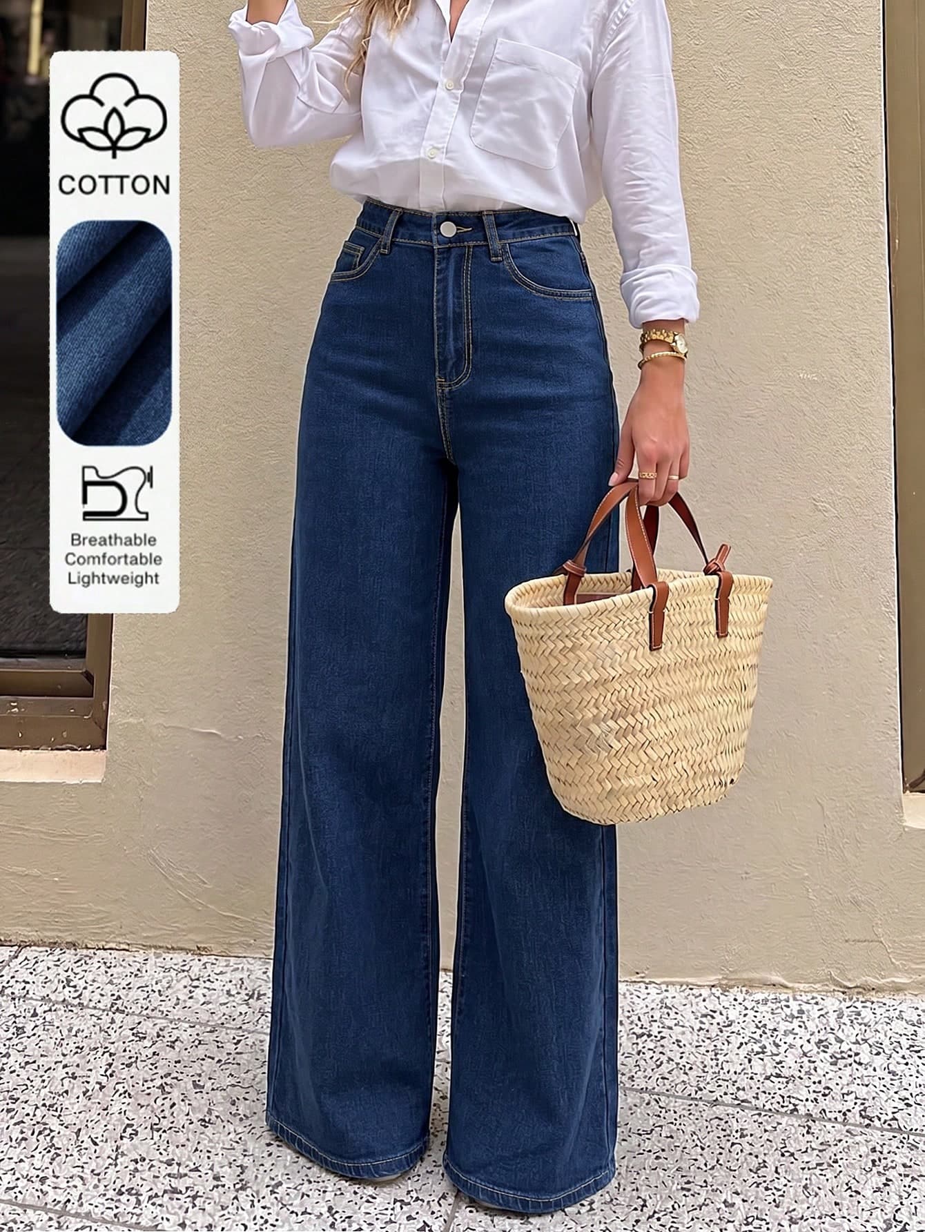 High Waist Skinny Versatile Commuter Dark Wash Denim Straight Leg Maxi Pants Casual