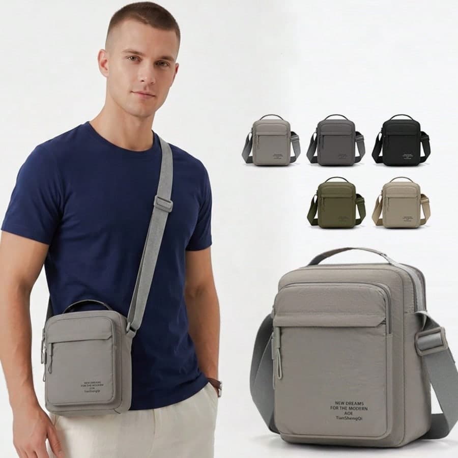 Men's Minimalist Nylon Crossbody Bag, Adjustable Shoulder Strap, Versatile For Business And Travel