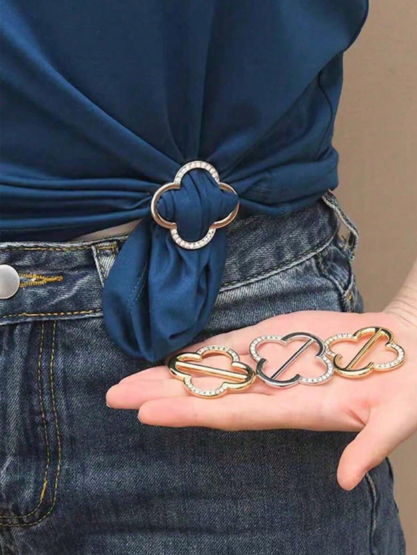3/1pc Ladies' Shirt Tie Clip, Women's Scarf Buckle, Belt Buckle, Fashionable Metal Clothing, Ring Accessories, Suitable For T-ShirtsFor Dress School