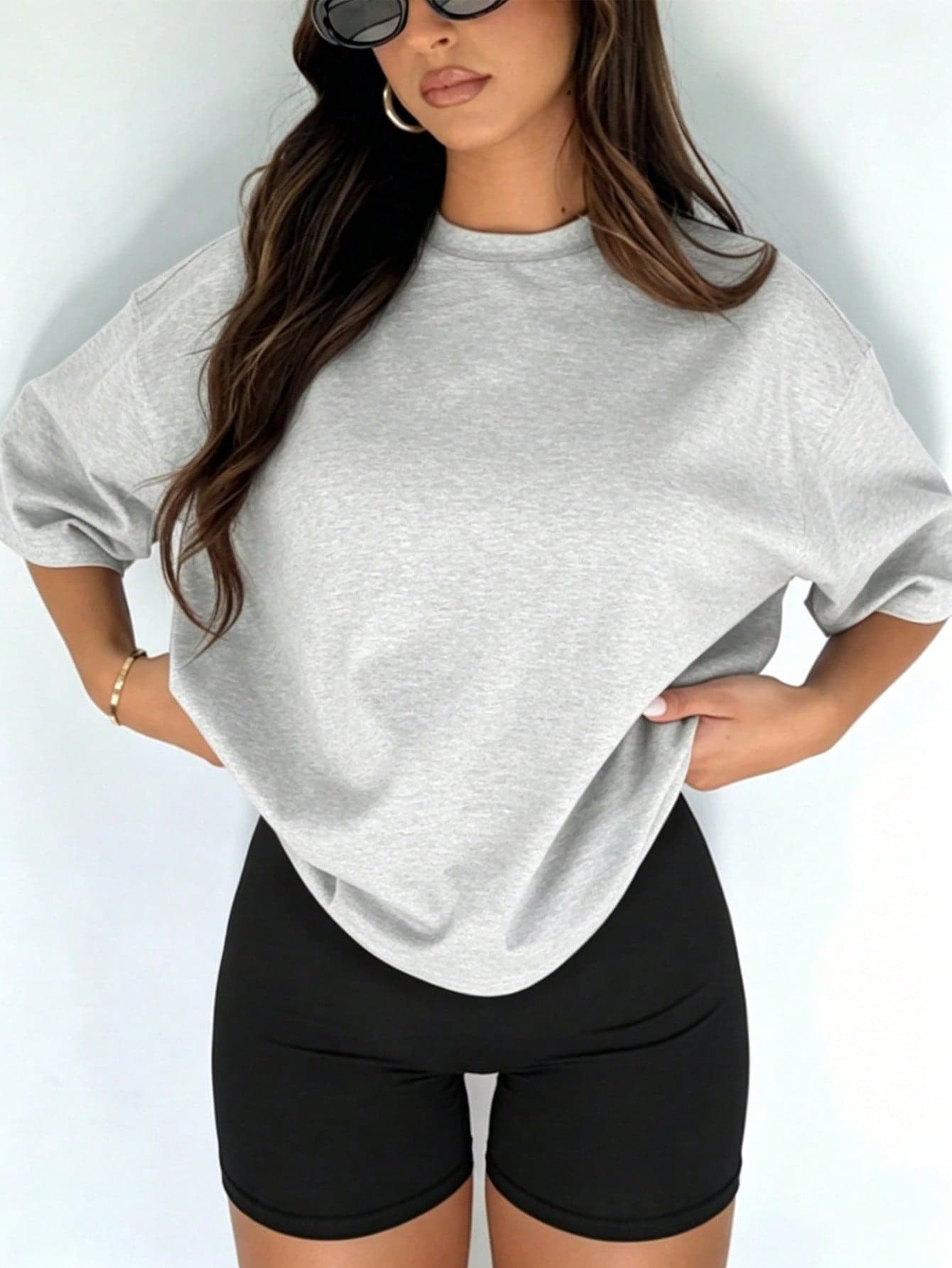 Women's 2-Piece Fitness Set, Round Neck T-Shirt With Tight Shorts, Suitable For Outdoor Activities, Sports, Travel, City Strolling, Comfortable And Versatile, Yoga Fitness Workout Outfit, Athleisure