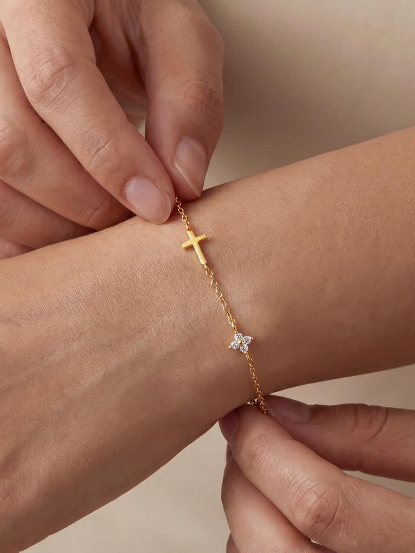 Women's Gold Bracelet, Delicate 14K Gold Plated Zirconia Chain Bracelet, Waterproof Chain Bracelet, Women's Gold Jewelry, Baptism Gift
