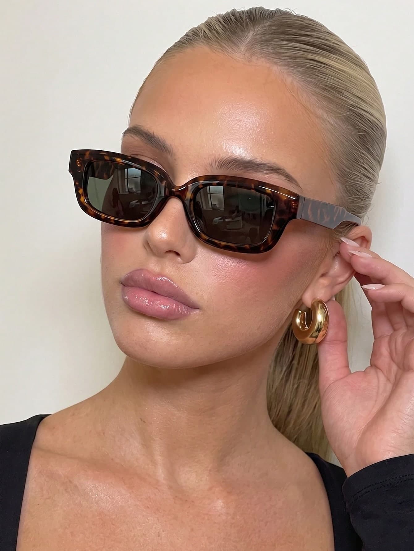 1 Pair Women's Leopard Print Rectangular Personalized Sexy Summer Vintage Fashion Glasses